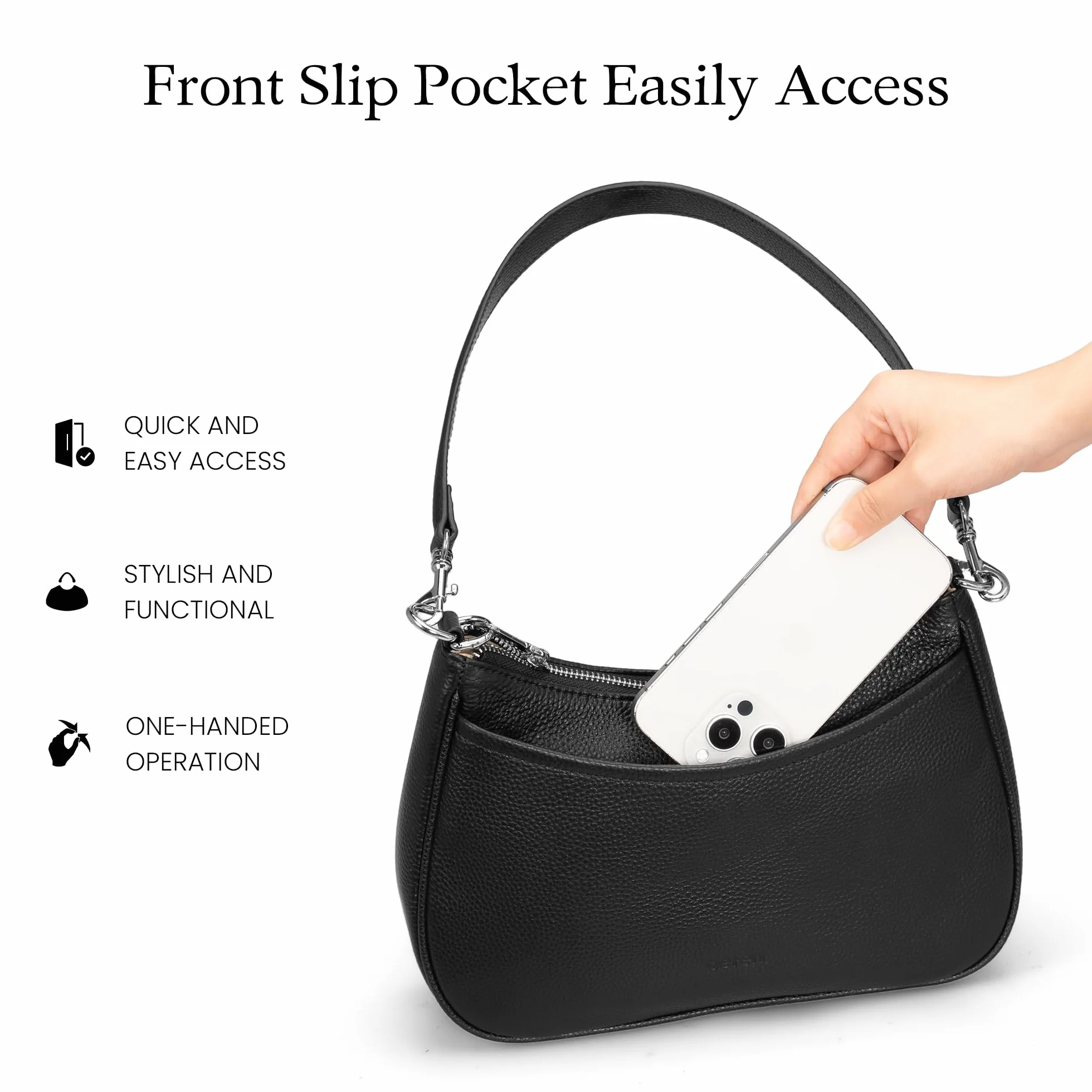 befen Torebka damska z prawdziwej skóry, mała torba na ramię, elegancka torba Hobo Bag dla kobiet, z blokadą RFID, torba na ramię z 2 paskami na ramię – modna, prosta, klasyczna