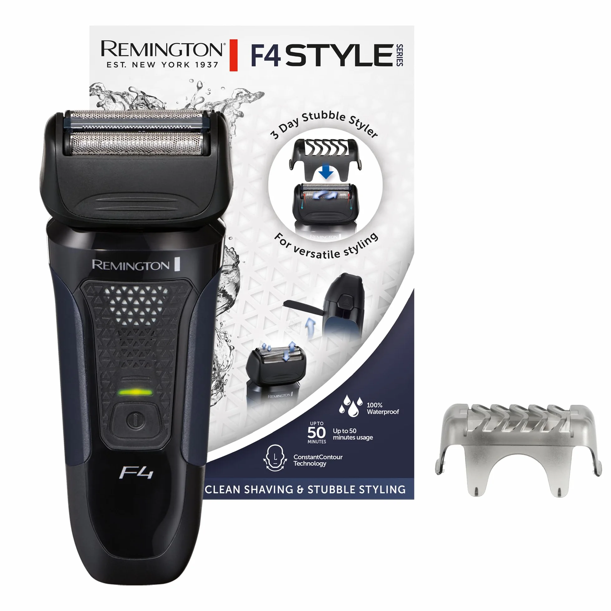Remington golarka męska, elektryczna, foliowa, bezprzewodowa, wodoodporna, do golenia na sucho i mokro, nasadka do 3 dniowego zarostu, wysuwany precyzyjny trymer, wskażnik LED, Style Series, F4002 F4