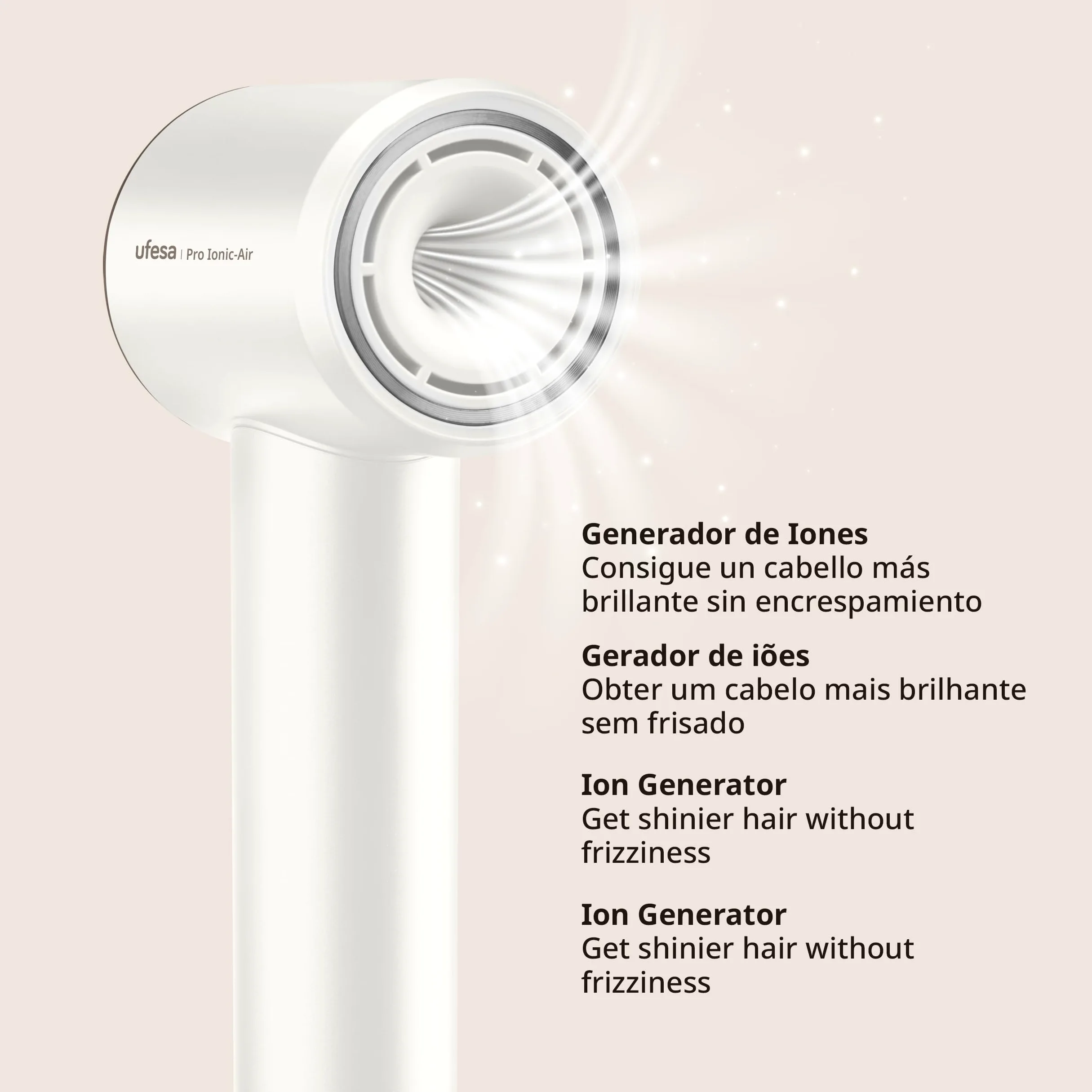 Ufesa Pro Ionic Air Suszarka do włosów, 110 000 obr./min, profesjonalna suszarka do włosów, inteligentna kontrola temperatury, silny przepływ powietrza 22 m/s, ultra cicha, technologia jonów ujemnych,