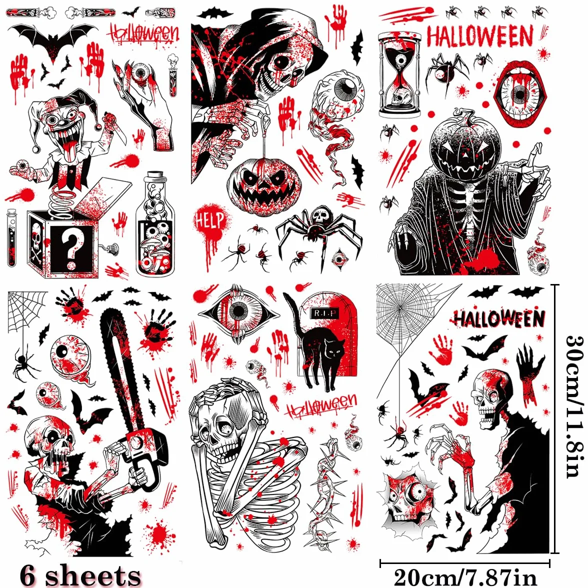 Dekoracje na Halloween – naklejki na okna, naklejki na szkielet czaszki, wielokrotnego użytku naklejki okienne do dekoracji wnętrz i na zewnątrz