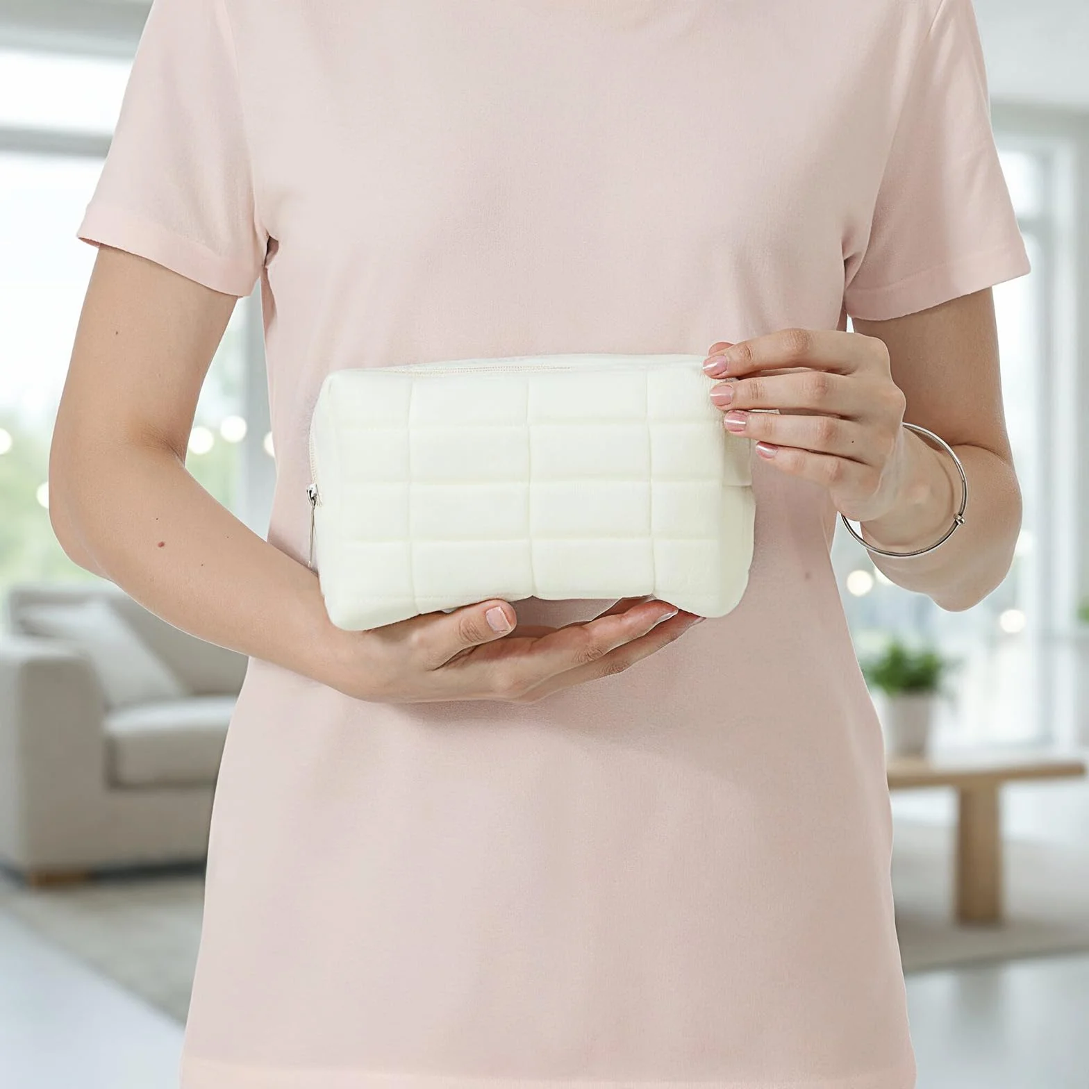 Mała kosmetyczka, 2 sztuki, mała, do przechowywania szminek, pędzli do makijażu, cieni do powiek, produktów do pielęgnacji skóry (biała, różowa)