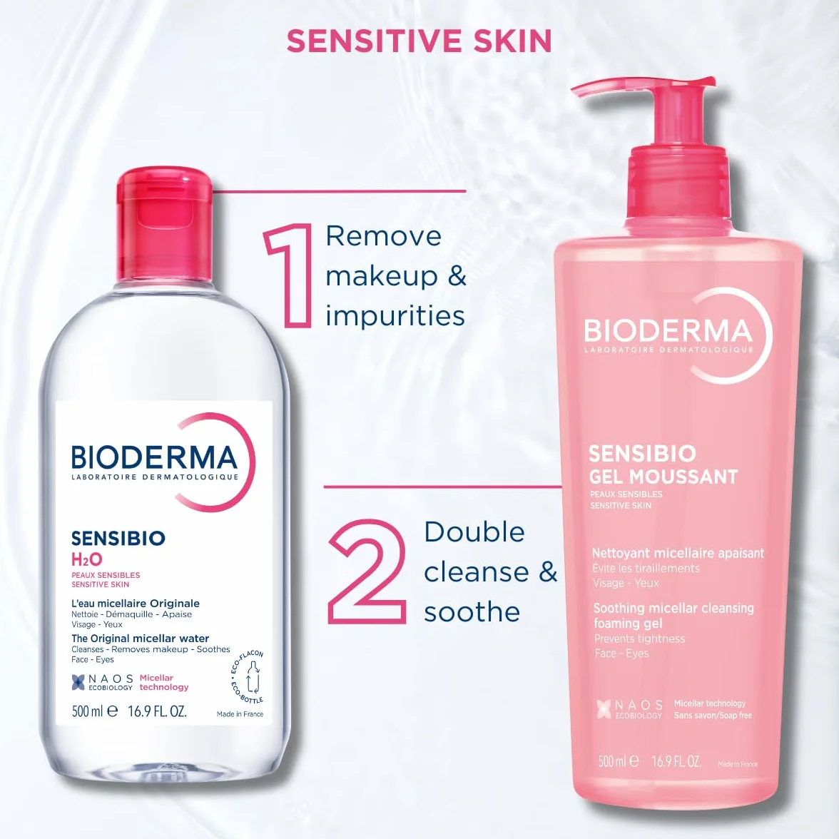 BIODERMA - Sensibio H2O Płyn micelarny do skóry wrażliwej, 500 ml - unisex, 1 opakowanie (1 x 500 ml)
