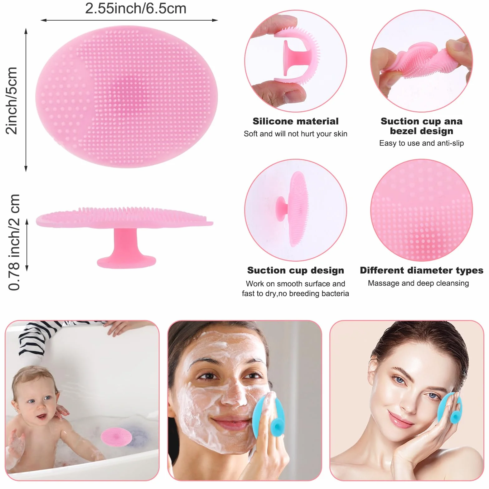 WLLHYF Zestaw 6 silikonowych szczotek do oczyszczania twarzy, złuszczanie ust, peeling nosa, usuwanie zaskórników, aplikator dla kobiet i dziewcząt