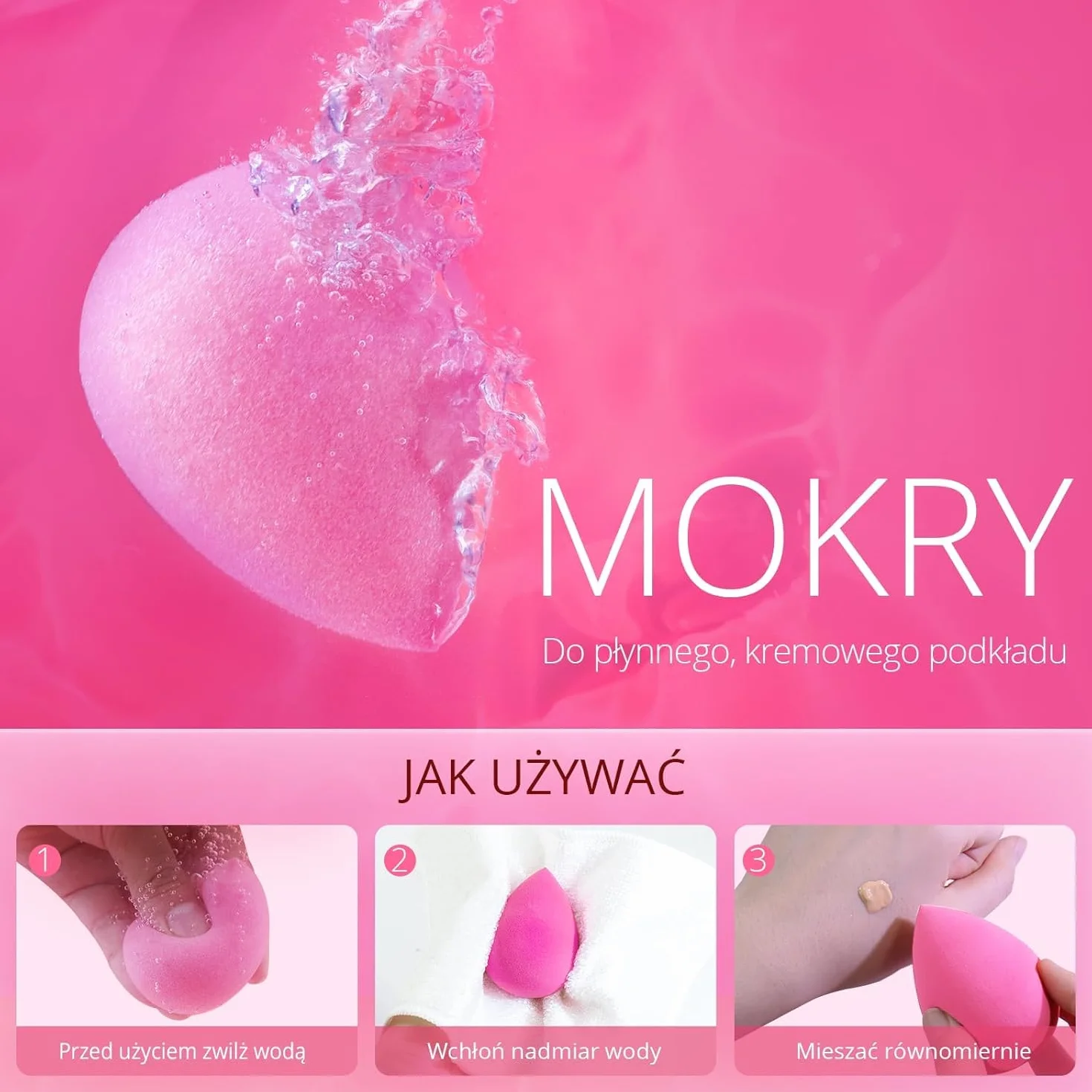 BEAKEY 6-częściowy zestaw gąbek do makijażu, różowa gąbka do podkładu