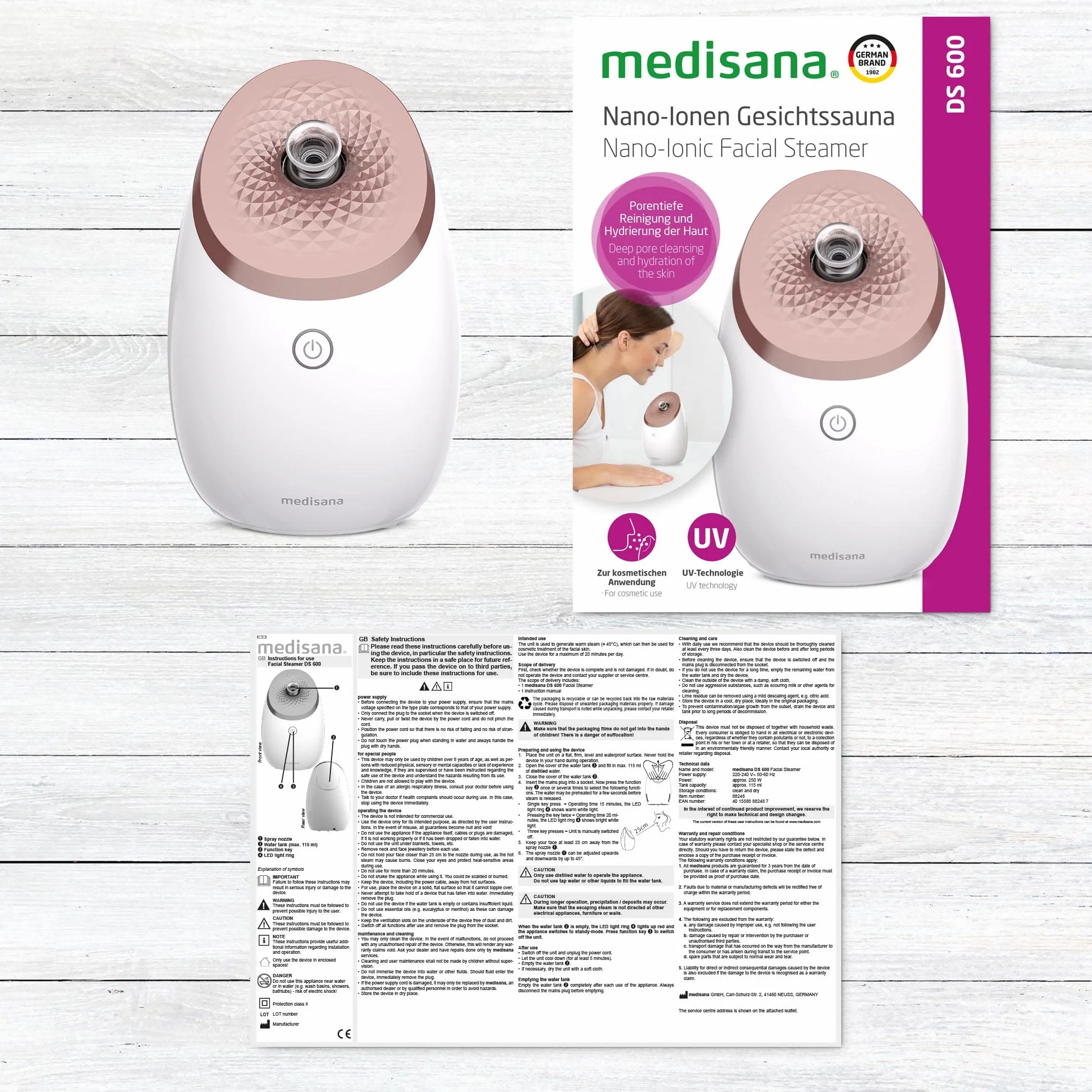 medisana DS 600 nano-jonowa sauna do twarzy parownica UV oczyszczanie porów