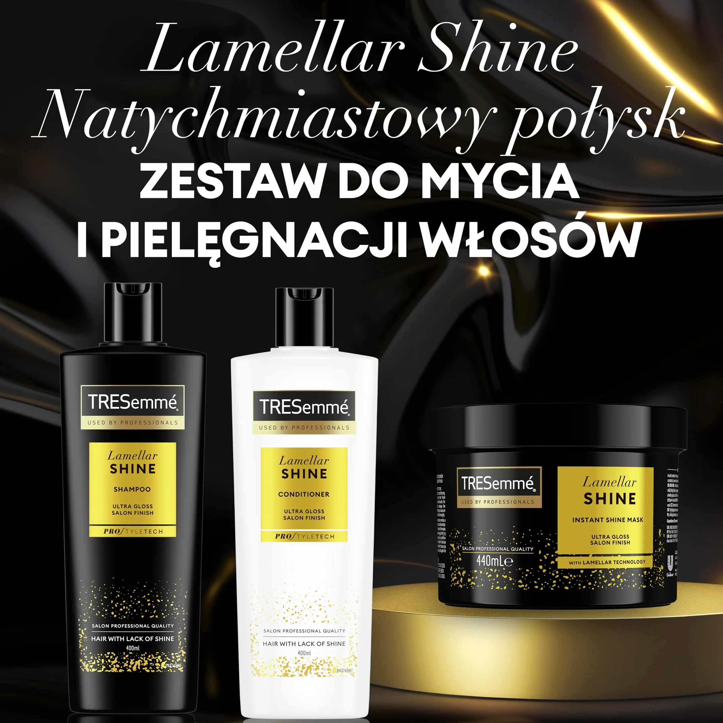 TRESemmé Lamellar Shine Szampon Odżywka Maska Zestaw 400 ml + 400 ml + 440 ml 3 sztuki