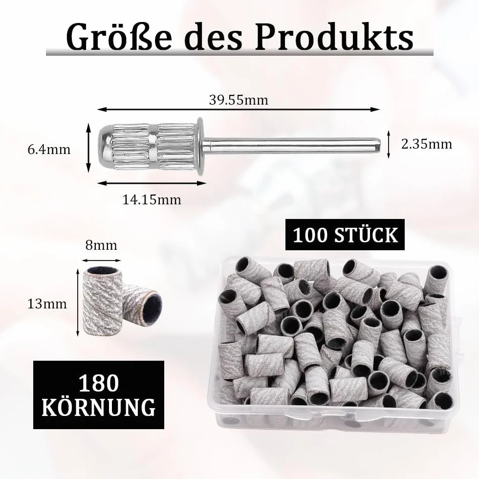 Tuleje szlifierskie frezarki do paznokci, 100 sztuk, zestaw wierteł do paznokci z końcówkami, nasadki szlifierskie, nasadki do frezarki do paznokci, do manicure, paznokci akrylowych, żelowych