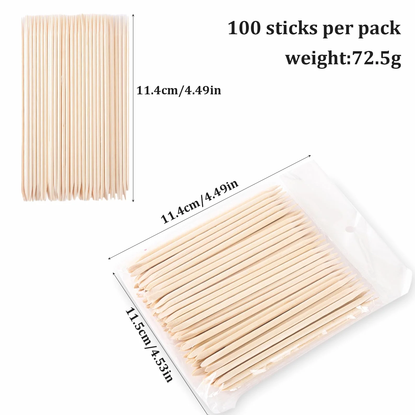 100 sztuk pomarańczowych drewnianych patyczków, 114 mm, pomarańczowe drewniane patyczki do skórek, podwójne drewniane popychacz do skórek paznokci, do manicure, pedicure, pielęgnacji skórek paznokci