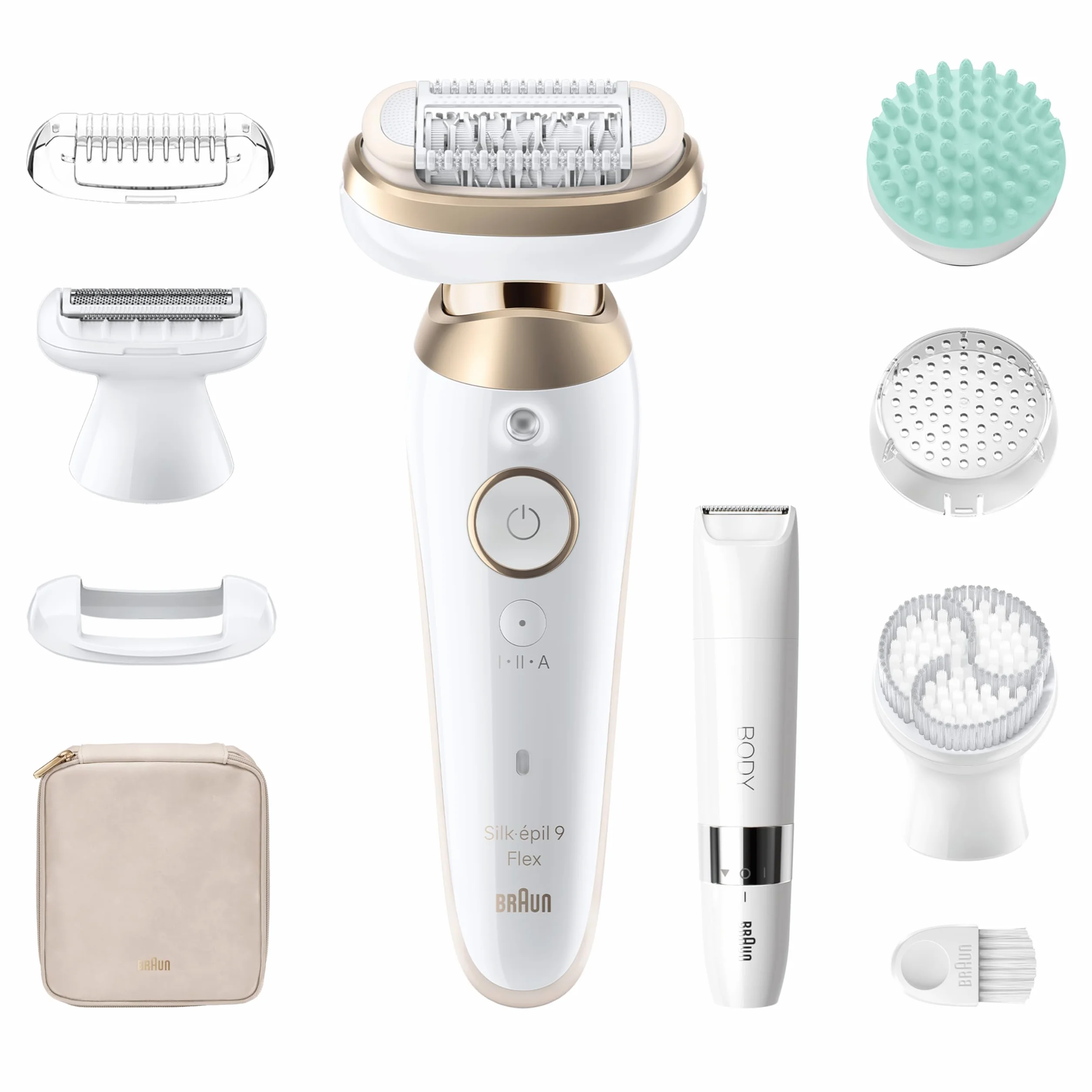 Braun Silk-épil 9 Flex SkinSpa All-in-One Set, depilator damski/depilator do długotrwałego usuwania włosów, mini golarka do ciała, 9-481 3D, biały/złoty