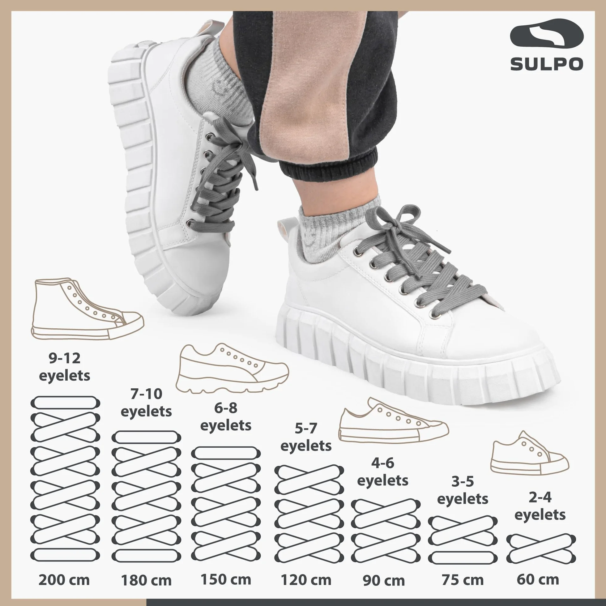 SULPO Płaskie Bawełniane Sznurówki do Butów, 2 pary, 60–200 cm Długości, 10 mm Szerokości – Płaskie Sznurówki do Sneakersów