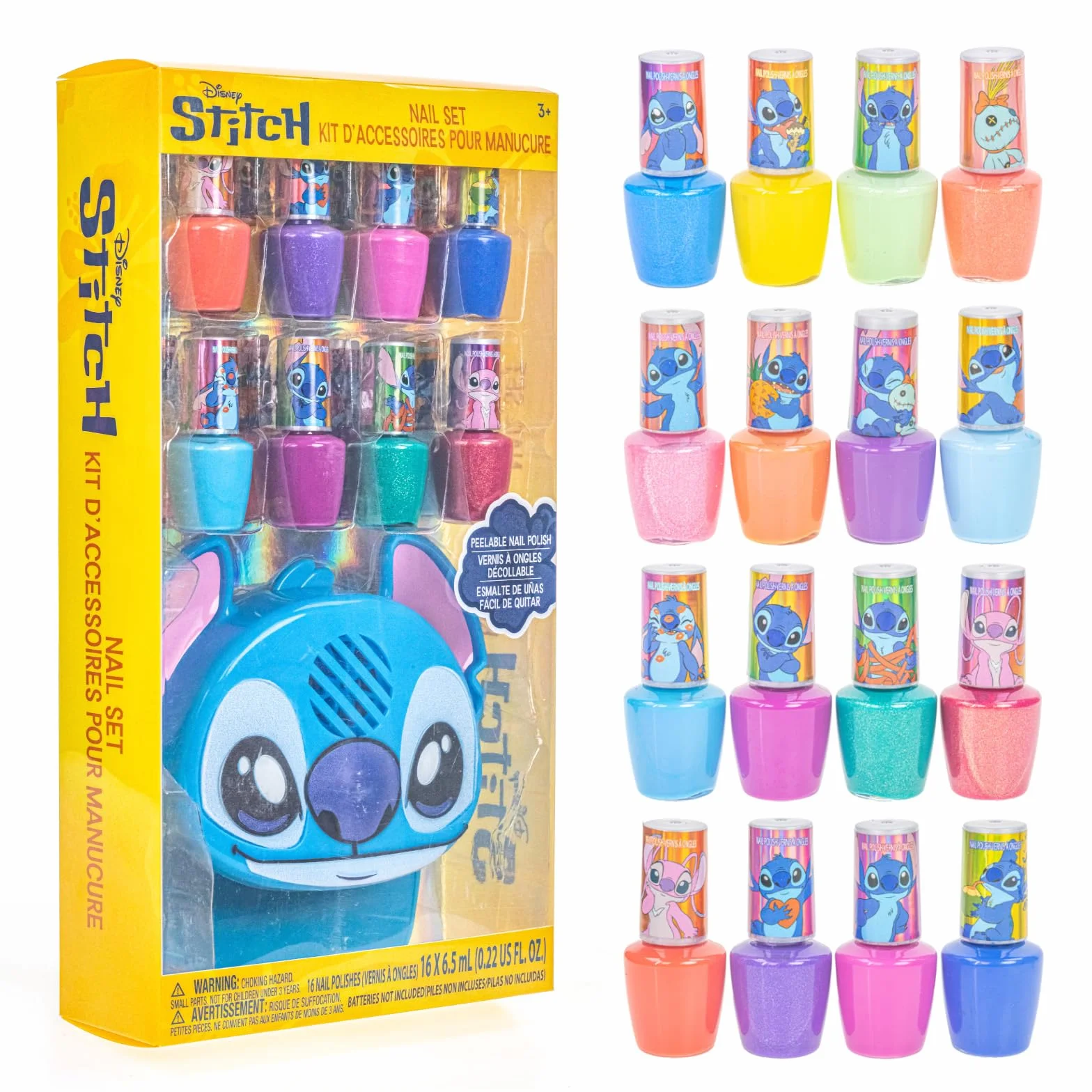 Stitch Lakier Wodny 16 szt z Suszarką do Paznokci Brokat