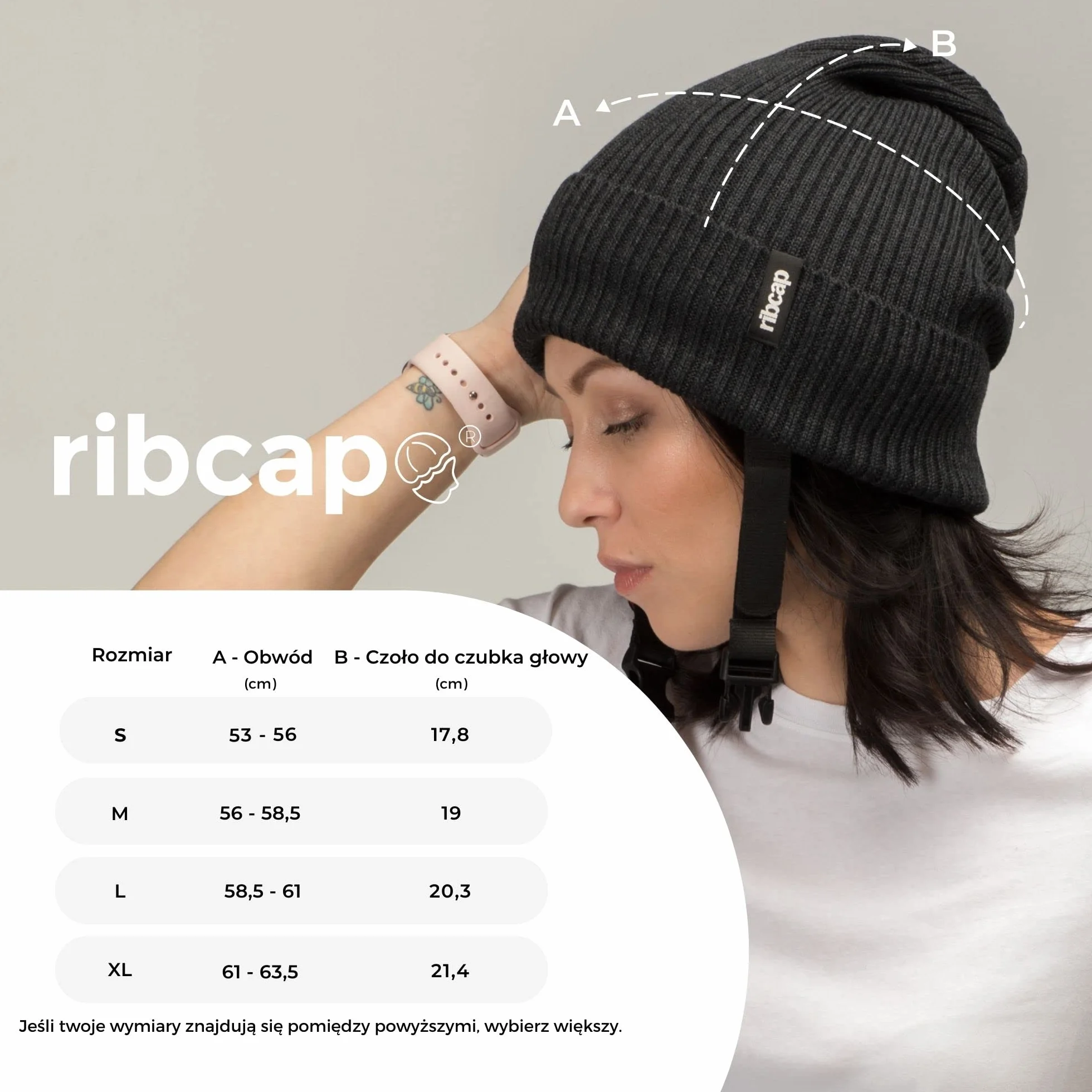 Ribcap Lenny antracyt medium, miękka ochrona głowy, Ø 56-58 cm
