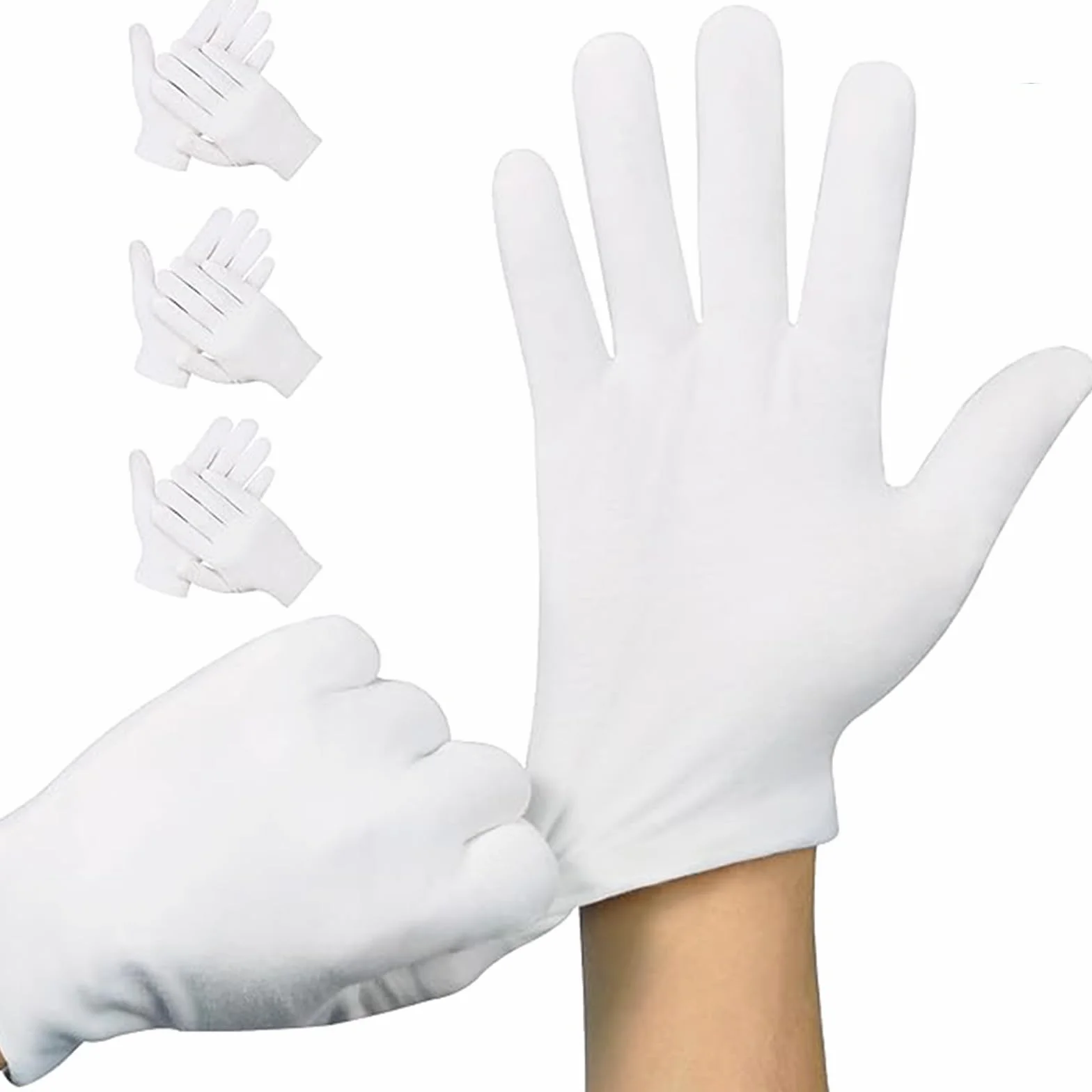 Bawełniane Rękawiczki Nawilżające do Suchych Rąk Cosmetic Eczema - Elastyczne, Białe, Materiałowe, 3 Pary, Rozmiar L