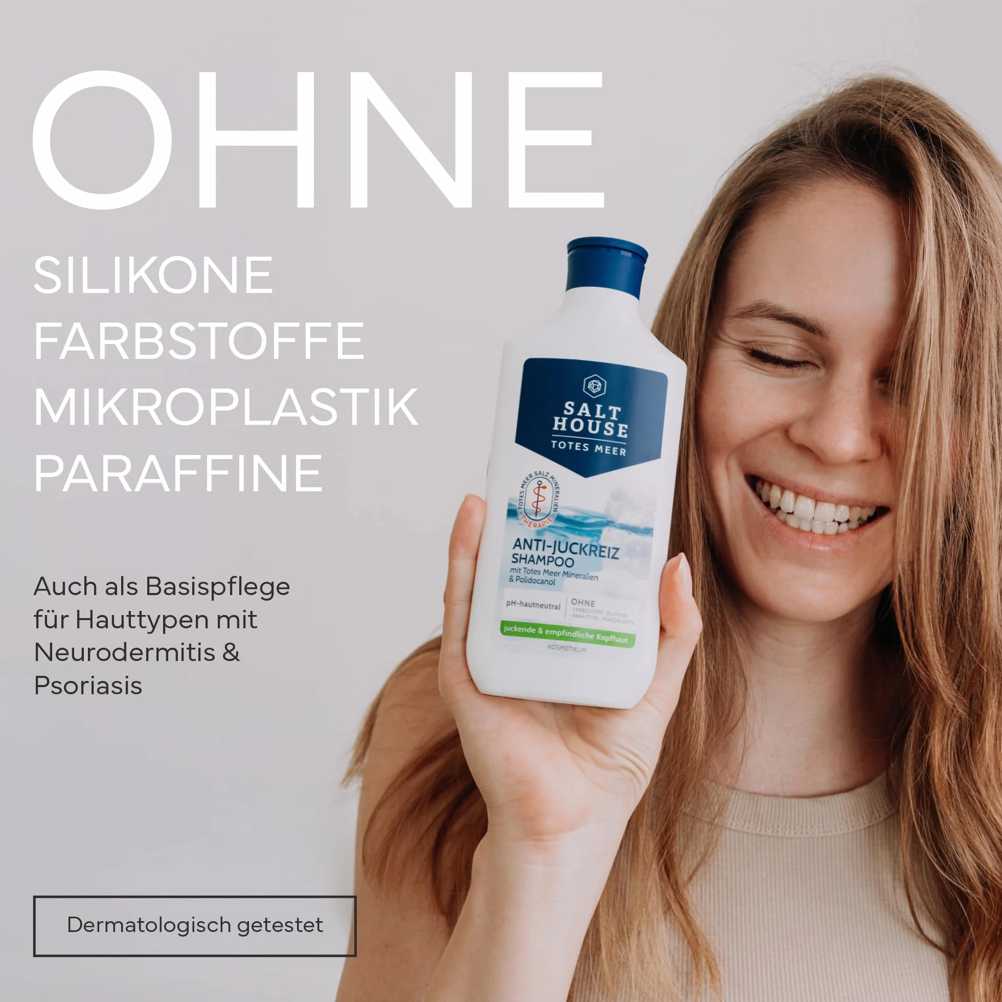 Salthouse Szampon terapeutyczny z Morza Martwego przeciw swędzeniu, kojąca formuła z mocznikiem i pantenolem, do wrażliwej skóry głowy, 250 ml