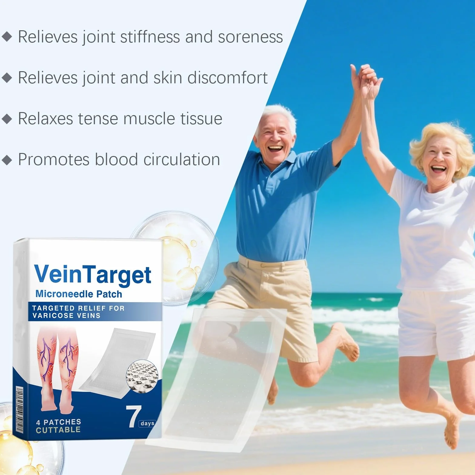 Vein Target plastry z mikroigiełkami, Veintarget Microdarts, 2026, zaawansowane plastry na żylaki, pielęgnacja nóg z naturalnymi składnikami, do wszystkich rodzajów skóry, 1 pudełko