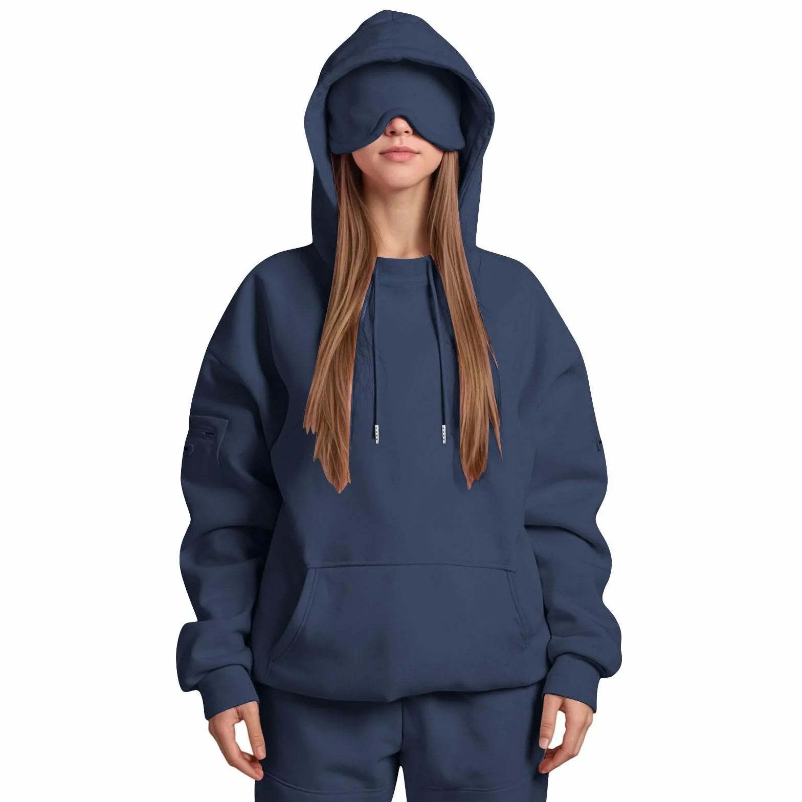 Damskie bluzy z kapturem oversize modne wbudowane osłony oczu kieszenie zapinane na zamek błyskawiczny bluzy z kapturem koszule na co dzień luźny krój workowate topy podróżne tryb samolotowy