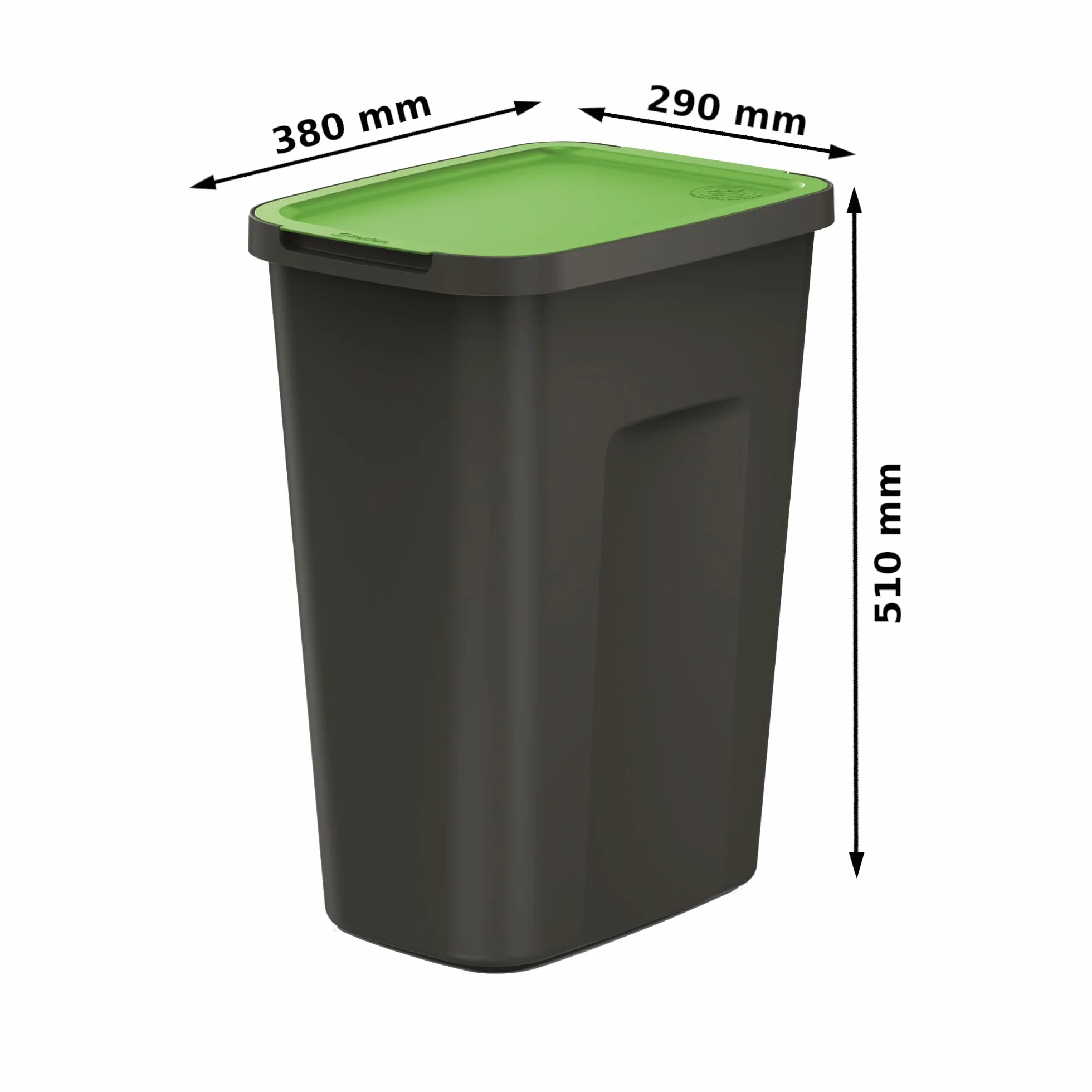 botle Kosz na śmieci o pojemności 35 l, wymiary 38 x 29 x 51 cm, do selektywnego sortowania, zielony, z lekką, ekologiczną pokrywą z tworzywa sztucznego
