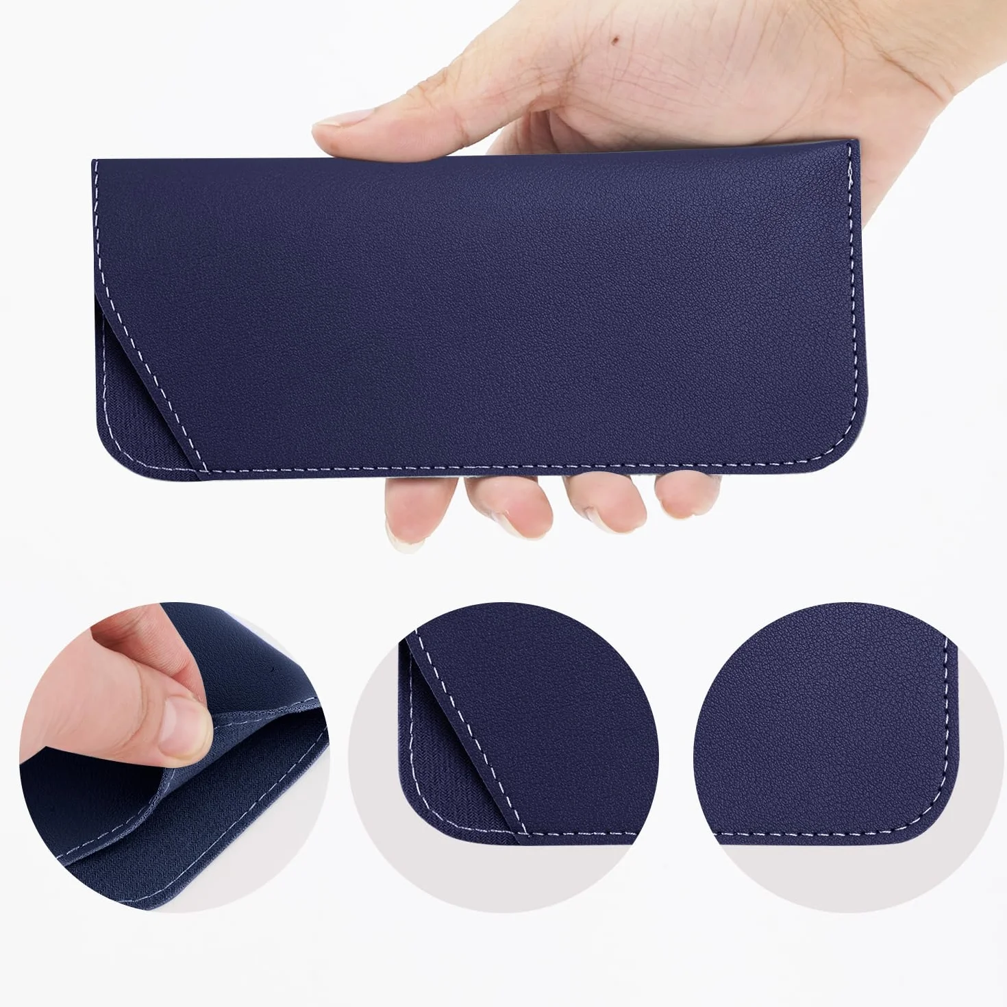 4szt Miekkie Etui na Okulary, 6,5x16cm Skórzany Pokrowiec na Okulary Etui na Okulary Przeciwsloneczne dla Kobiet Mezczyzn (Czarny, Ciemnoszary, Ciemnoniebieski, Zielony)