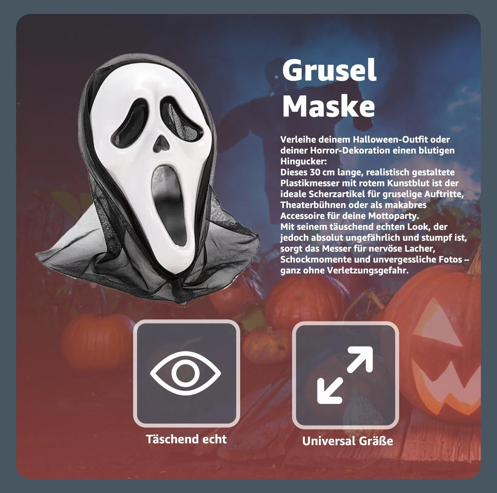 TK Gruppe Timo Klingler Scream maska ducha na Halloween dla mężczyzn i kobiet jako kostium na Halloween i karnawał – maska kostiumowa Ghostface przebranie maska ducha