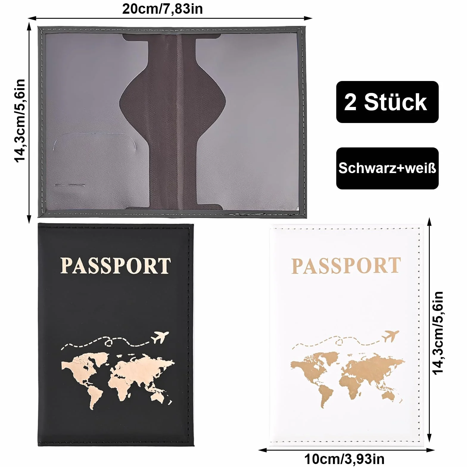 Etui na paszport, czarny i biały, organizer na paszport, skóra PU, 2PACK, uchwyt na paszport, etui na karty kredytowe, dowód osobisty