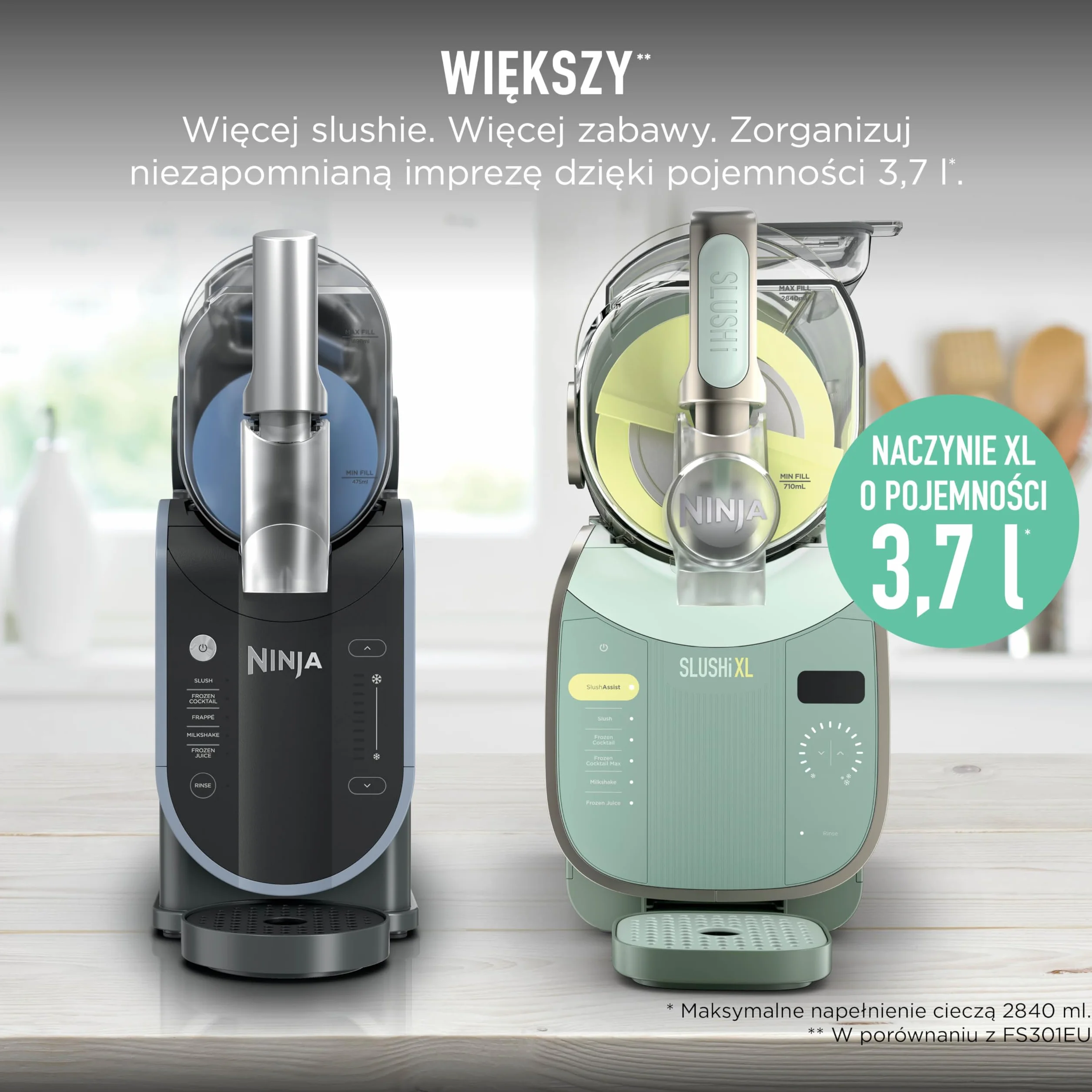 Ninja SLUSHi XL wielofunkcyjna maszyna do mrożonych napojów z technologią SlushAssist, Bardzo duża pojemność 3,7l (maks. napełnienie 2840ml), Przygotuj slushie, mrożone koktajle itp. Zielony FS601EUGN