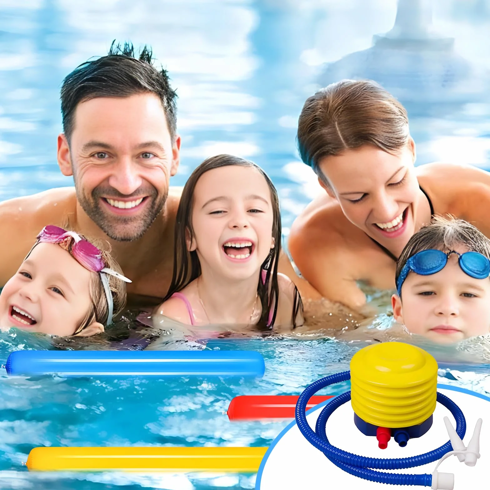 4 sztuki makaronu do pływania, z pompką z tworzywa sztucznego, do kąpieli lub aquasportu, dla dzieci i dorosłych
