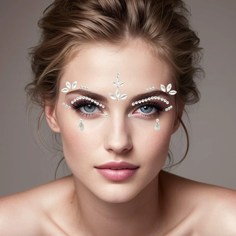 Twarz Klejnoty Brokat - Crystal Face Glitter Festival Zestaw Naklejek na Twarz, Samoprzylepne Oczy z Kryształu Górskiego Tymczasowy Tatuaż dla Kobiet Dziewczyny Festiwal Impreza, Styl 1