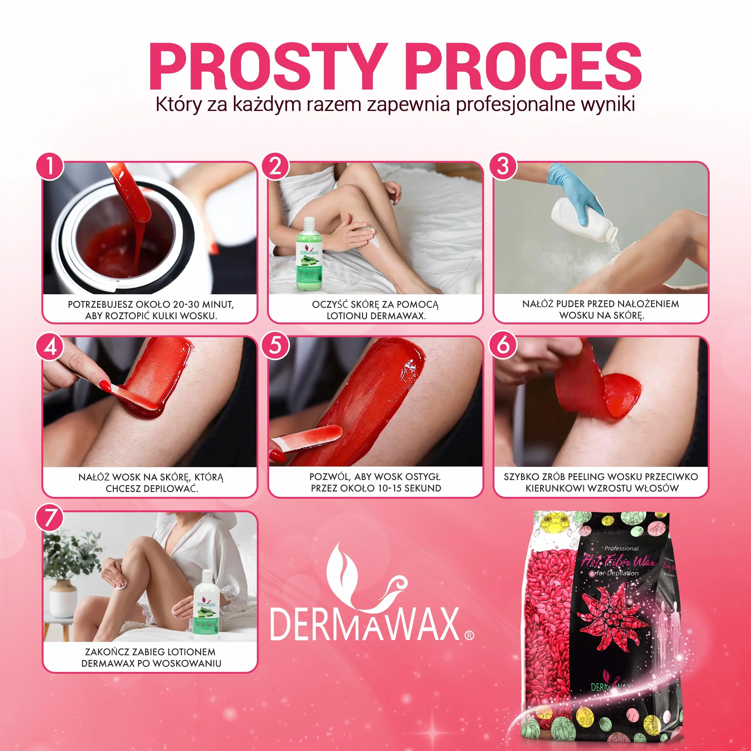 Dermawax Koraliki z wosku różanego, bez pasków do twarzy, bikini, nóg i pachy, koraliki z twardego wosku do skóry wrażliwej i grubych włosów, profesjonalny brazylijski zestaw do woskowania dla