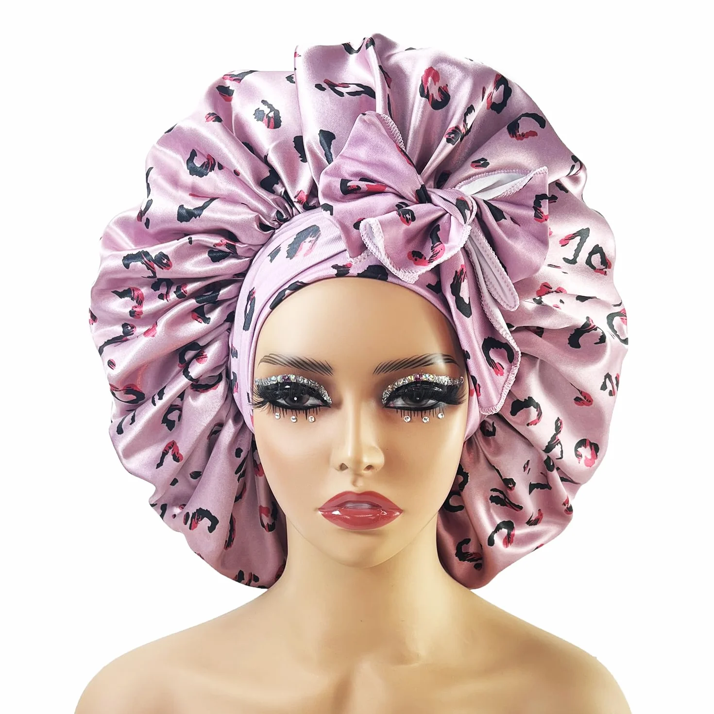 Duża satynowa czapka jedwabna nocna czepek do spania z opaską na głowę Bonnet Edge Wrap dla kobiet kręcone warkocze włosy (Color : PURPLE)