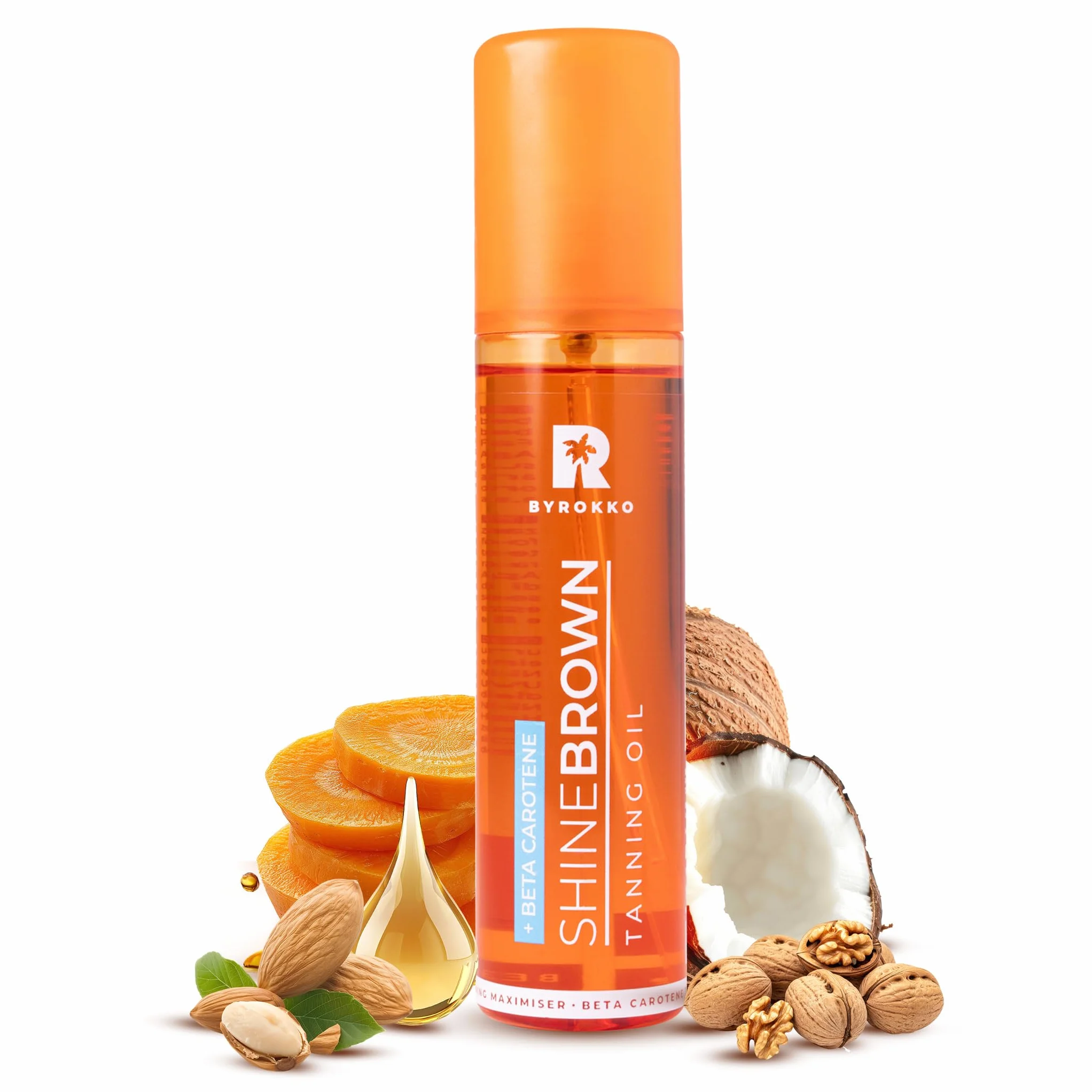 BYROKKO Shine Brown beta-karoten olejek do opalania (150 ml), olej przyspieszający opalanie do opalania i opalania na zewnątrz, doskonały olejek do opalania dla nieskazitelnej opalenizny i blasku