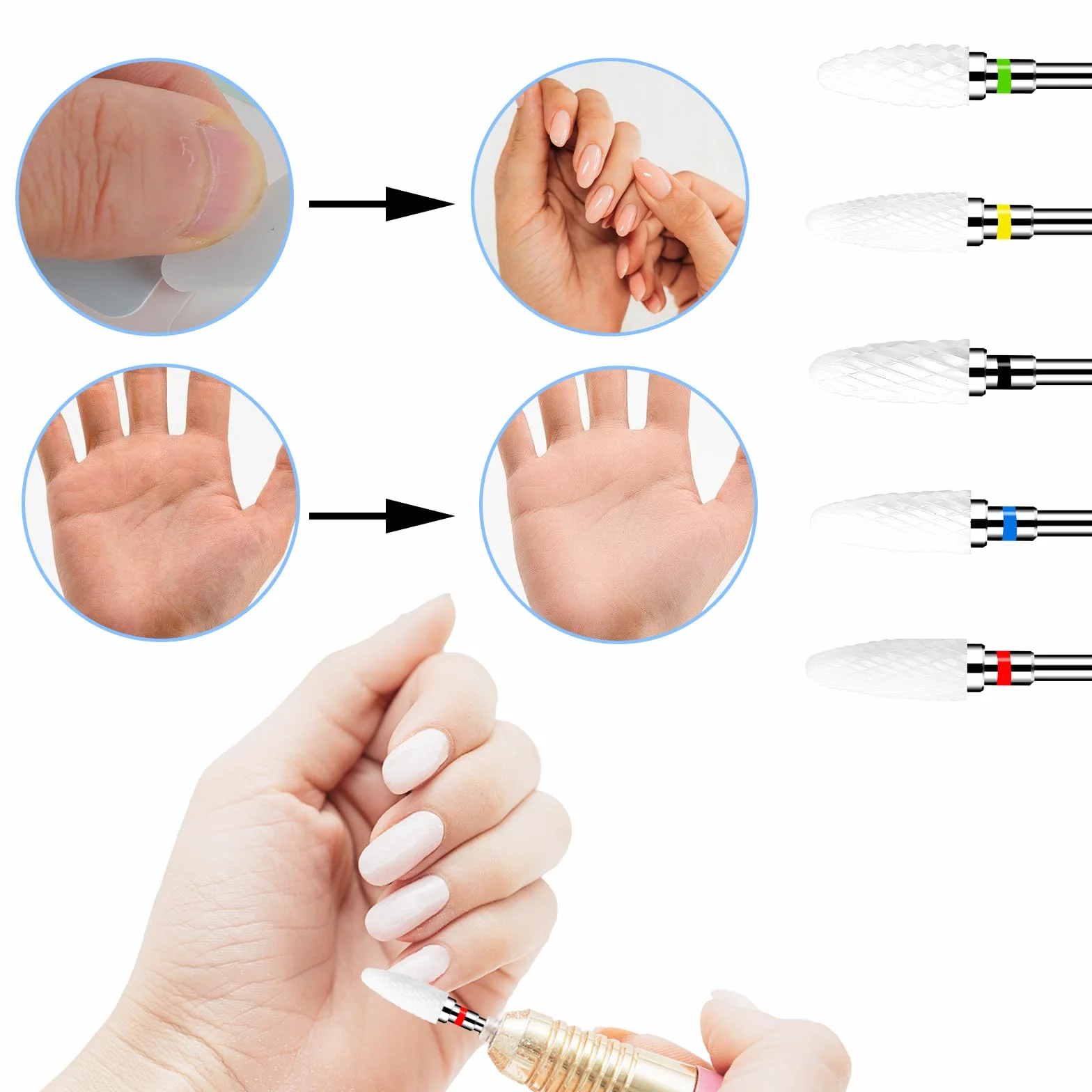 Sibba Zestaw 5 ceramicznych wierteł do paznokci, profesjonalne wiertła z węglika w kształcie kukurydzy, twardy żel, akryl, narzędzie obrotowe, do manicure, pedicure, żel do skórek, polerowanie