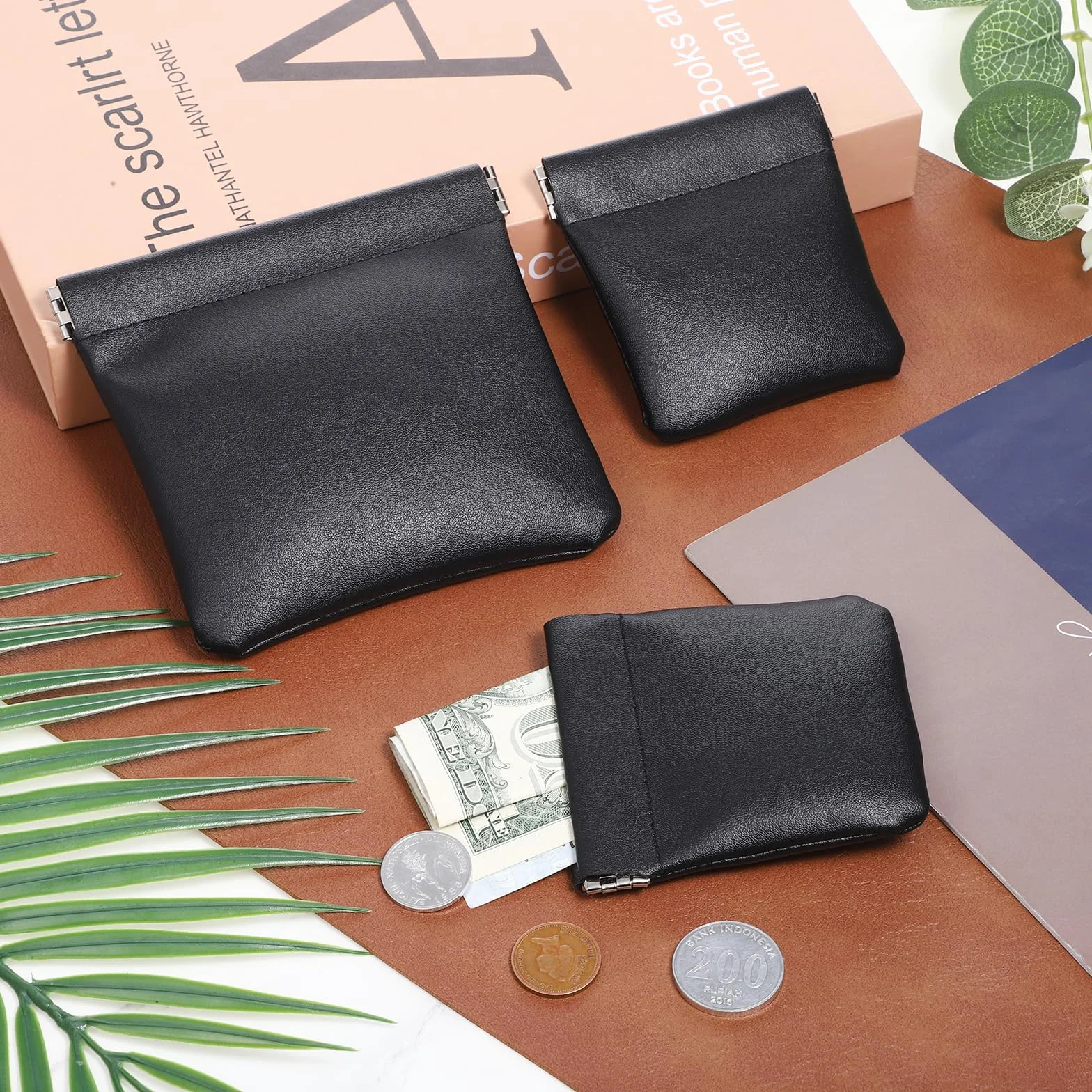 3 x mini skórzany mały portfel skórzany, mały portfel na monety dla kobiet i mężczyzn, etui na karty kredytowe, portmonetka, portmonetka na monety, na monety, klips do przechowywania kosmetyków