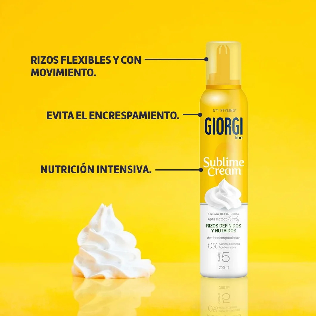 Giorgi Line Sublime Cream, pianka kremowa na zdefiniowane loki, nawilżona i elastyczna bez uciskania, bez tłuszczu, skoncentrowana formuła 0% alkohol 0% silikon, utrwalanie 5-200 ml