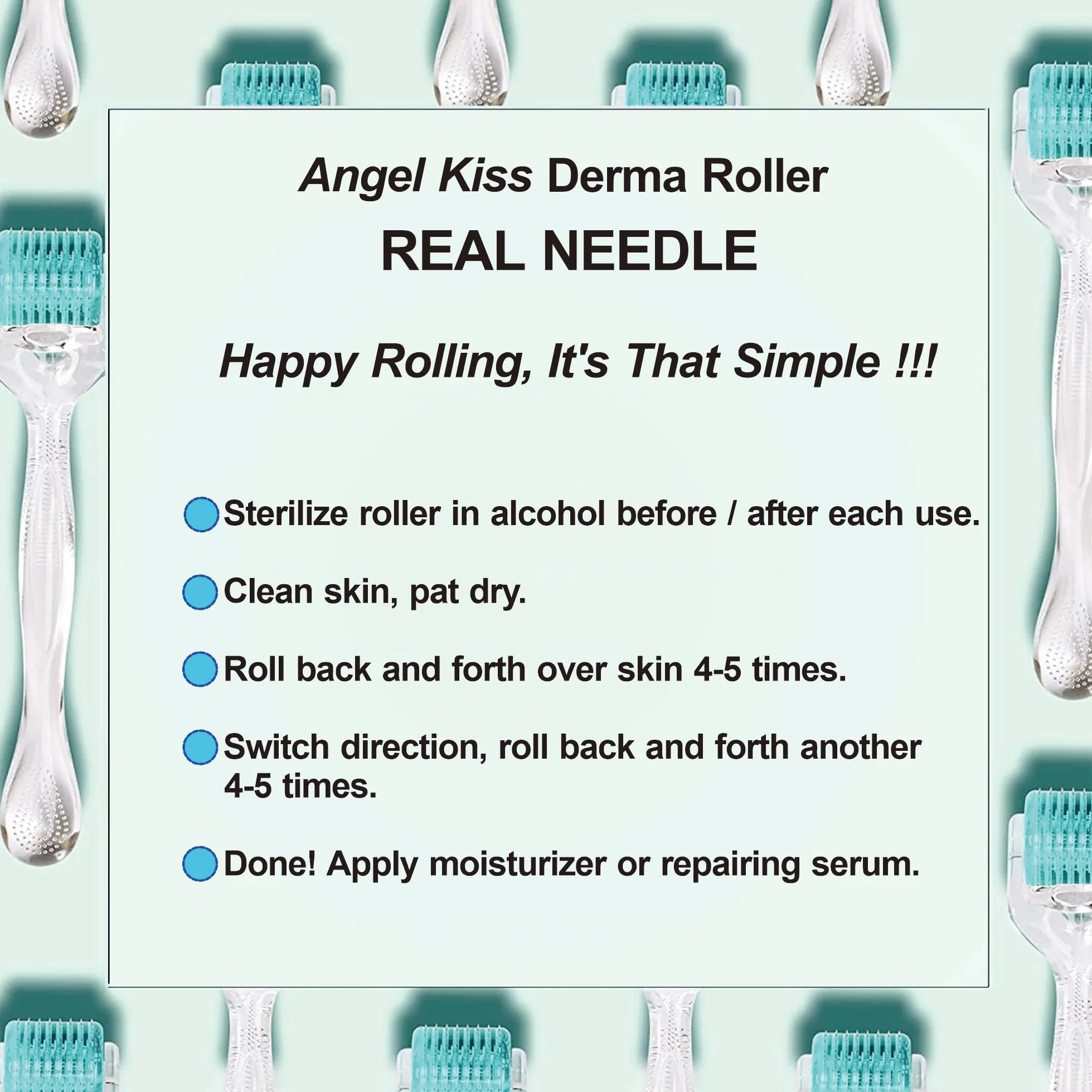 Angel Kiss Derma Roller 1,0 mm, prawdziwe igły - 192 pojedyncze igły ze stali nierdzewnej, wałek do mikroneedlingu do twarzy, ciała, brody, skóry włosowej i pielęgnacji skóry