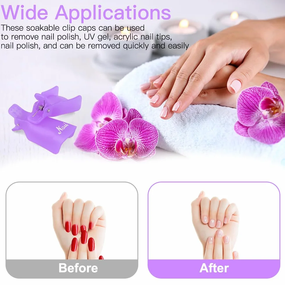 LOPHE Klipsy do usuwania lakieru do paznokci do żelu Soak Off i akrylowego manicure UV - fioletowe