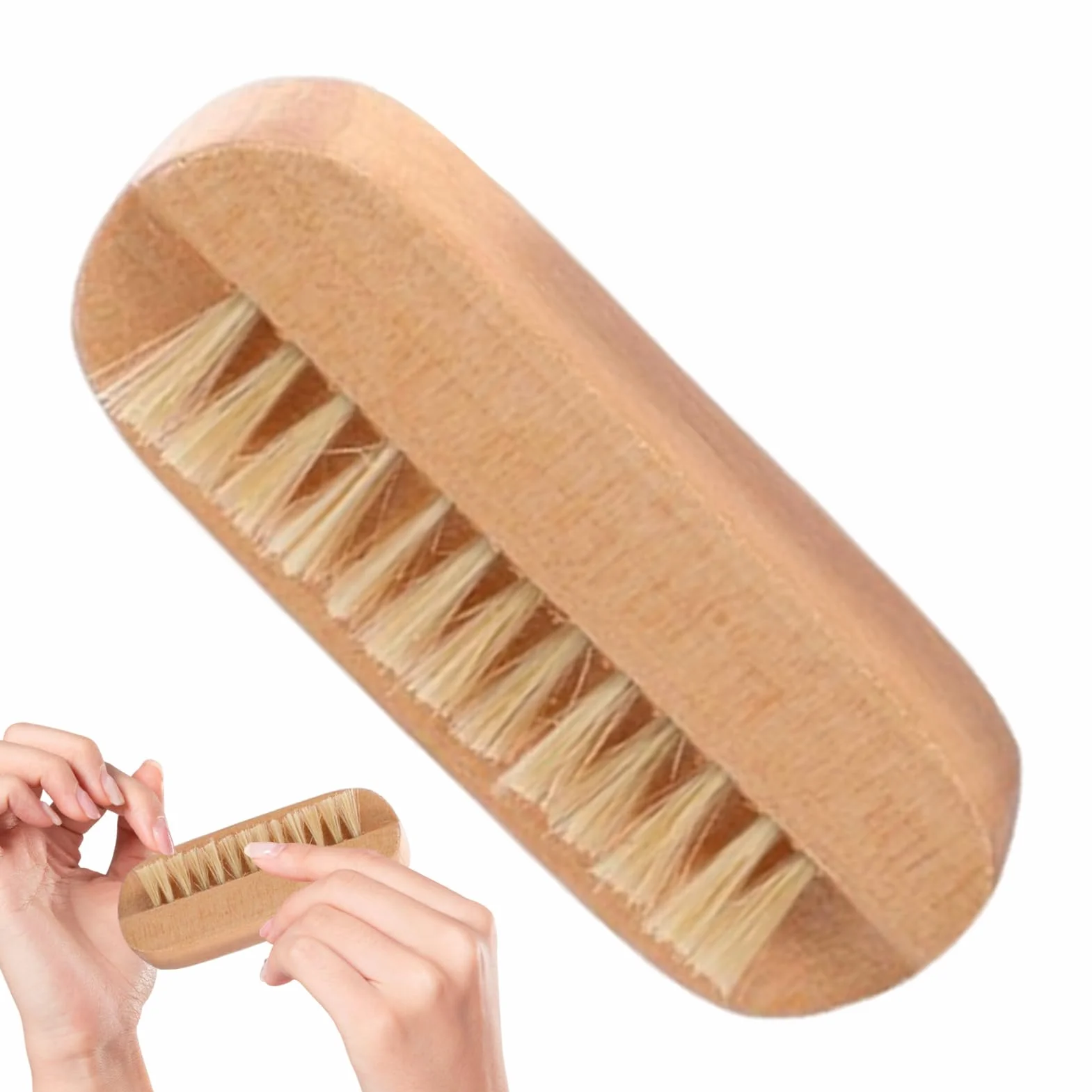 Szczotka do paznokci, 2-stronna drewniana szczotka do czyszczenia paznokci z włosiem dzika, 9,8 x 3,5 x 4 cm, peeling do manicure i pedicure, do salonu, spa, domu, łazienki, dorosłych