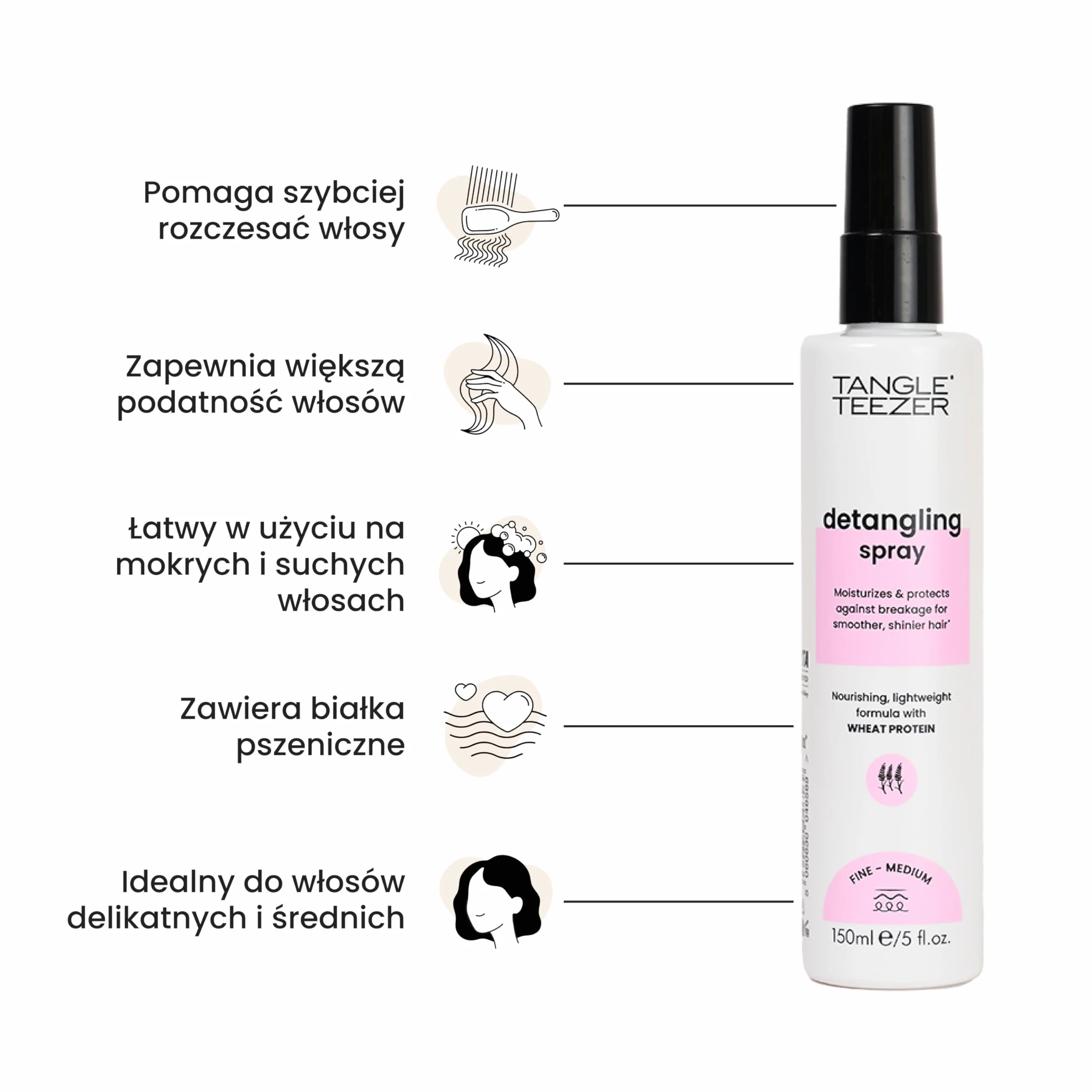 Tangle Teezer Detangling Spray do włosów delikatnych i średnich - Nawilża, odżywia, wzmacnia - Wegański i nie testowany na zwierzętach produkt umożliwiający delikatne i szybkie rozczesywanie