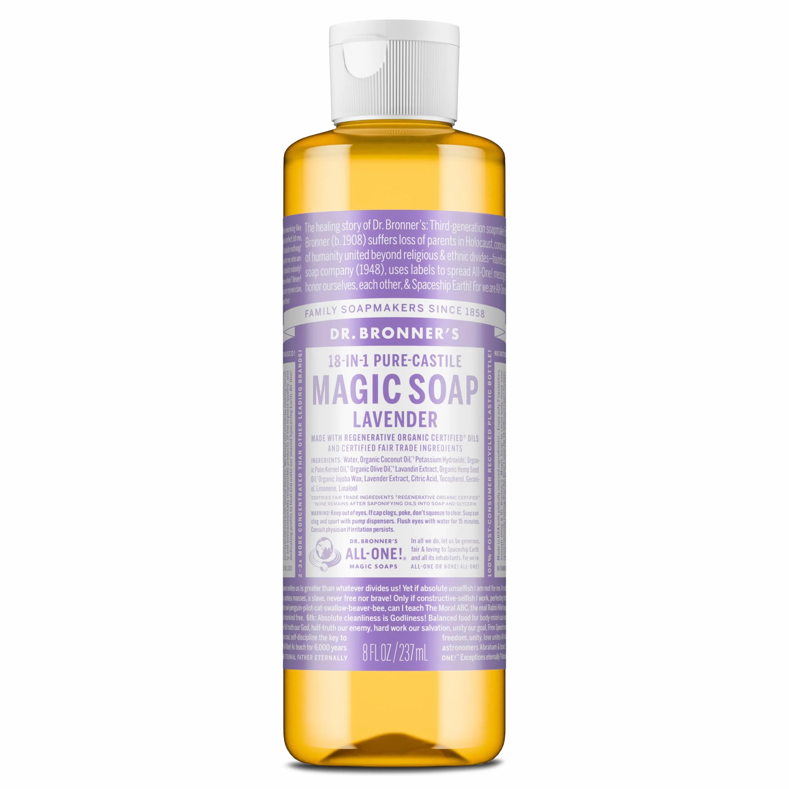 (240ml, Lavender) - Dr. Bronner's Fair Trade & Organic Castile Liquid Soap - (Lavender, 240ml)