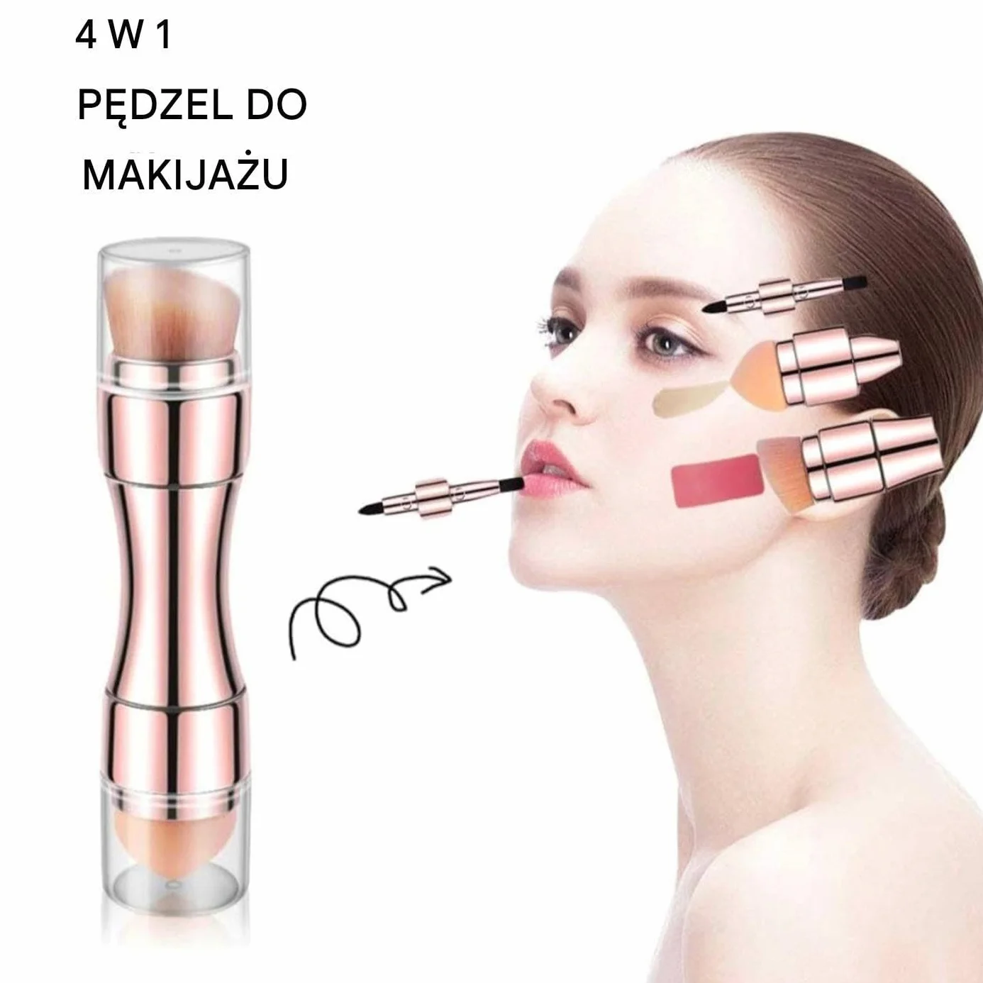 Make Up Brushes - 4 in 1 Retractable Double-Ended Applicator for Eye Lip Face | Soft Synthetic Bristles with Portable Design, Makeup Brush for Blush Powder Eyeshadow and Foundation, Man-Made Fiber
