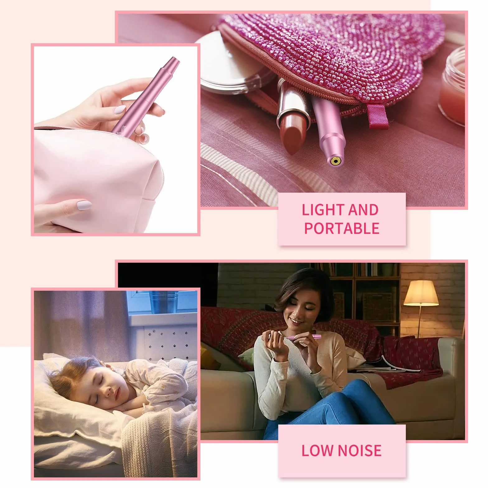 Frezarka do paznokci żelowych, elektryczna frezarka do paznokci, zestaw do manicure, elektryczna frezarka do paznokci żelowych, 12 w 1, bezstopniowa prędkość do manicure "zrób to sam" (różowa)