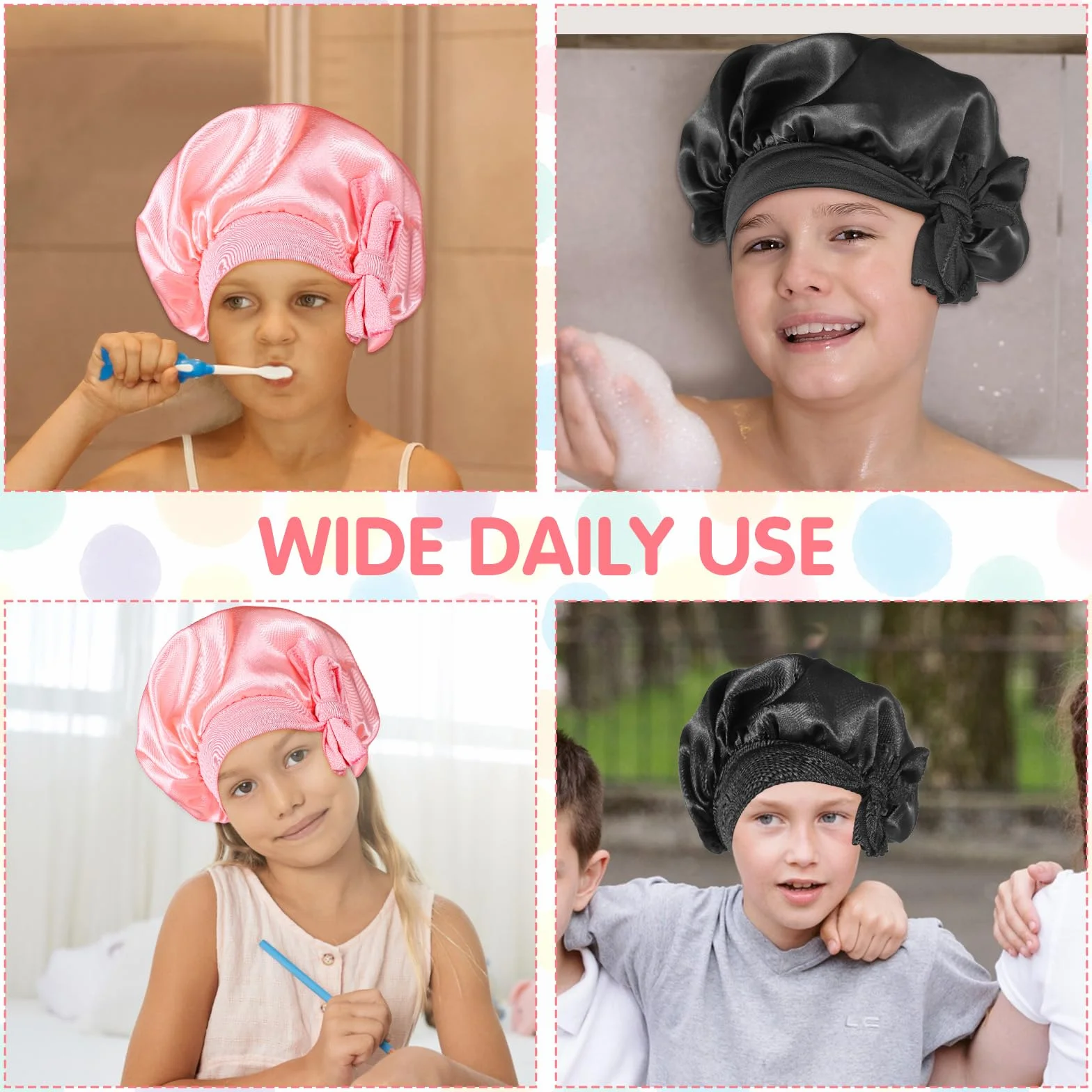 Nogeqi Dziecięcy jedwabny czepek do spania Bonnet, elastyczny, obciążający, jedwabny czepek do spania, oddychający, satynowy, dwuwarstwowy, do pielęgnacji włosów, dla chłopców i dziewczynek, 2 sztuki