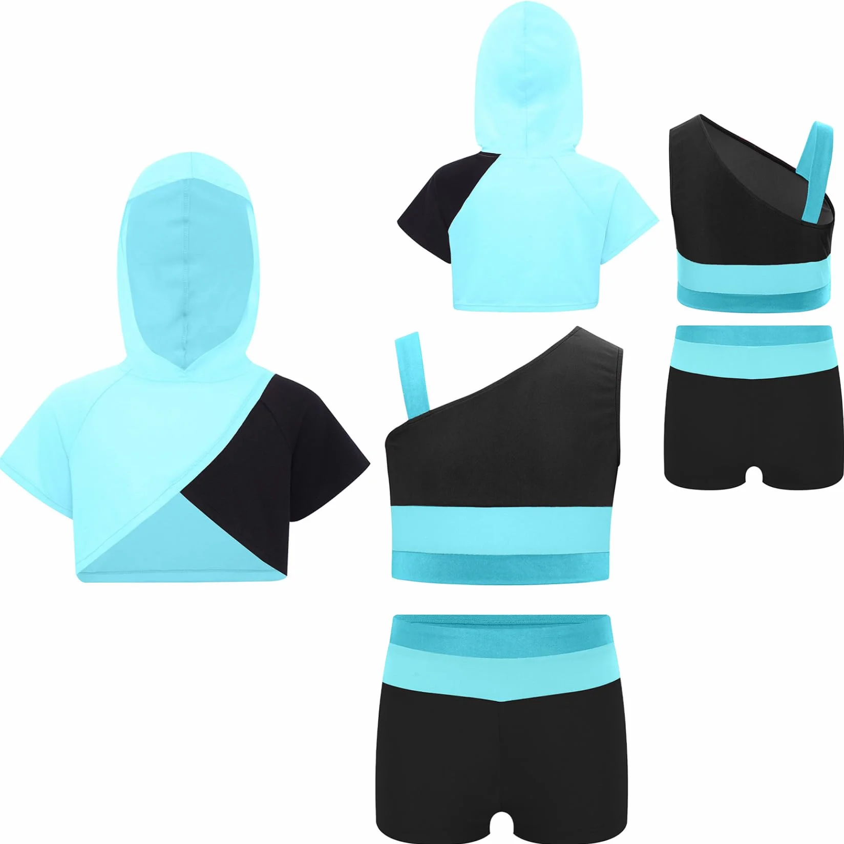 Dziewczęcy dres treningowy z krótkim rękawem, bluza z kapturem, krótki rękaw, tank top i szorty, zestaw odzieży dla dziewczynek, na lato, do tańca, treningu, biegania