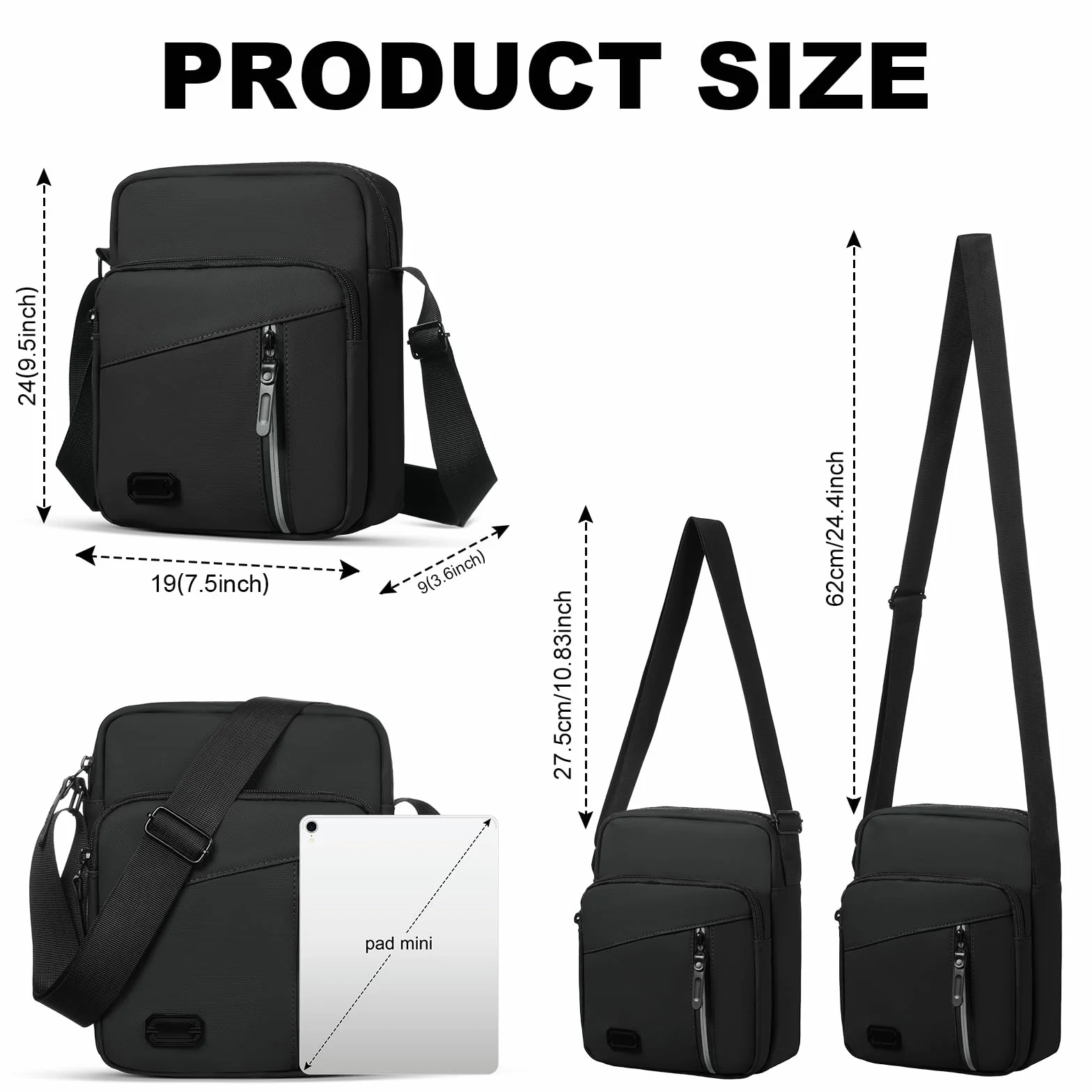 Aucuu Torba na ramię dla mężczyzn, wodoszczelna torba męska do zawieszenia, torba listonoszka z wieloma kieszeniami, torba na telefon komórkowy, torba crossbody na co dzień, do pracy i podróży