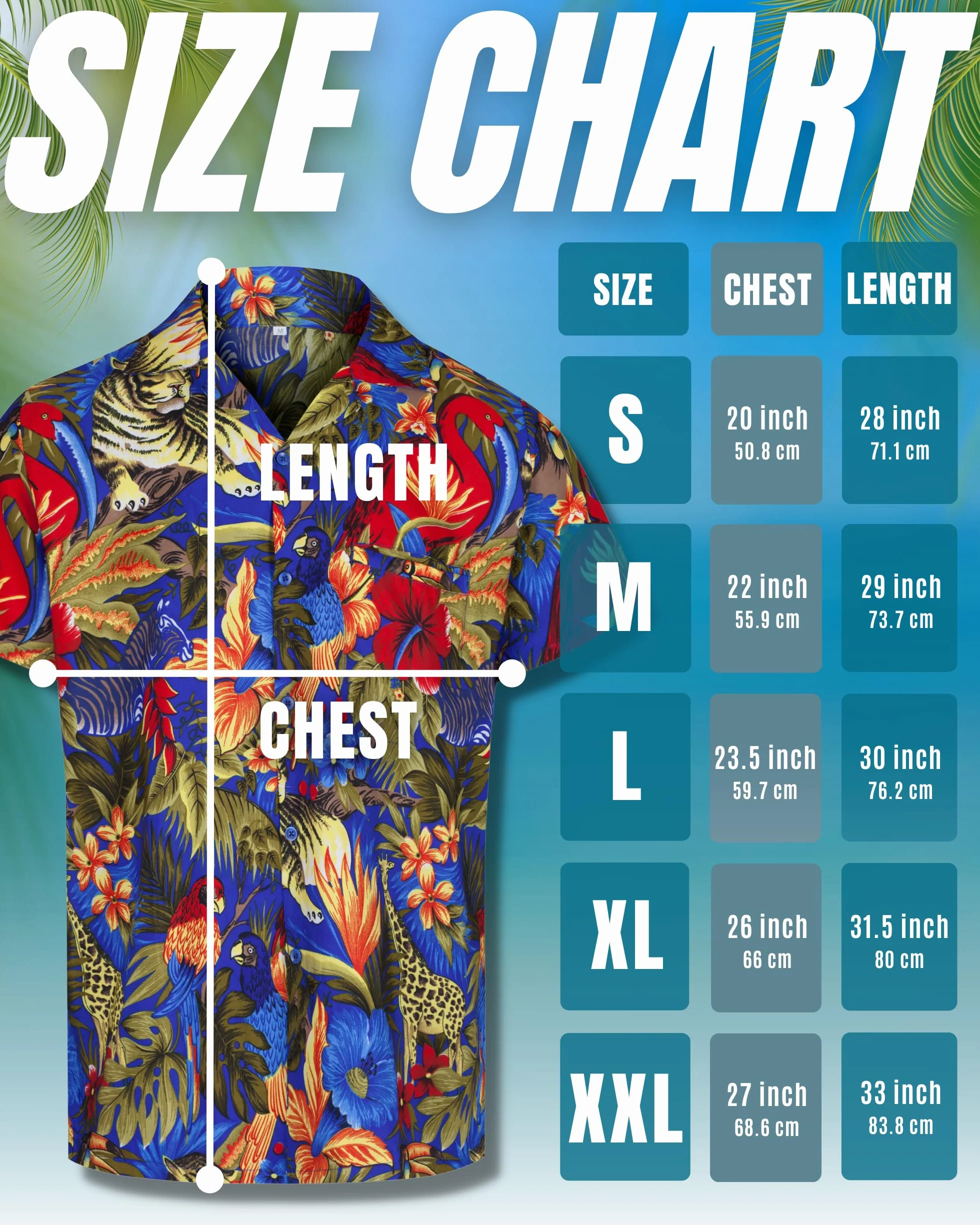 Hawaii Hemd Männer – Kurzarmhemd Herren – Magnum Hawaiihemd Kurzarm –Leichtes Sommerhemd mit Dschungel-Print als Mallorca Party Outfit, Sommerparty oder Festival Outfit, Dart Shirt