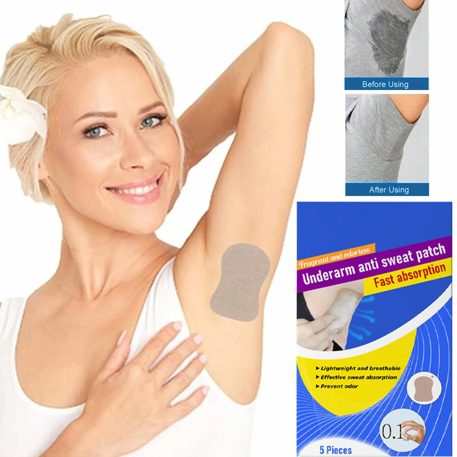 Wk?adki przeciwpotowe pod pachami Niewidoczne, Wk?adki przeciwpotowe pod pachami dla kobiet,Efektywne 5 sztuk podpasek przeciwpotowych | Sweat Guard Soft redukuje nieprzyjemny zapach,
