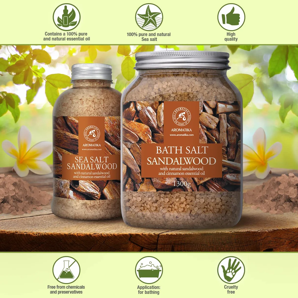 Bath Salts Sandalwood 600g Natural Sandalwood Cinnamon Essential Oil Sea Salt Relaxing Body Care