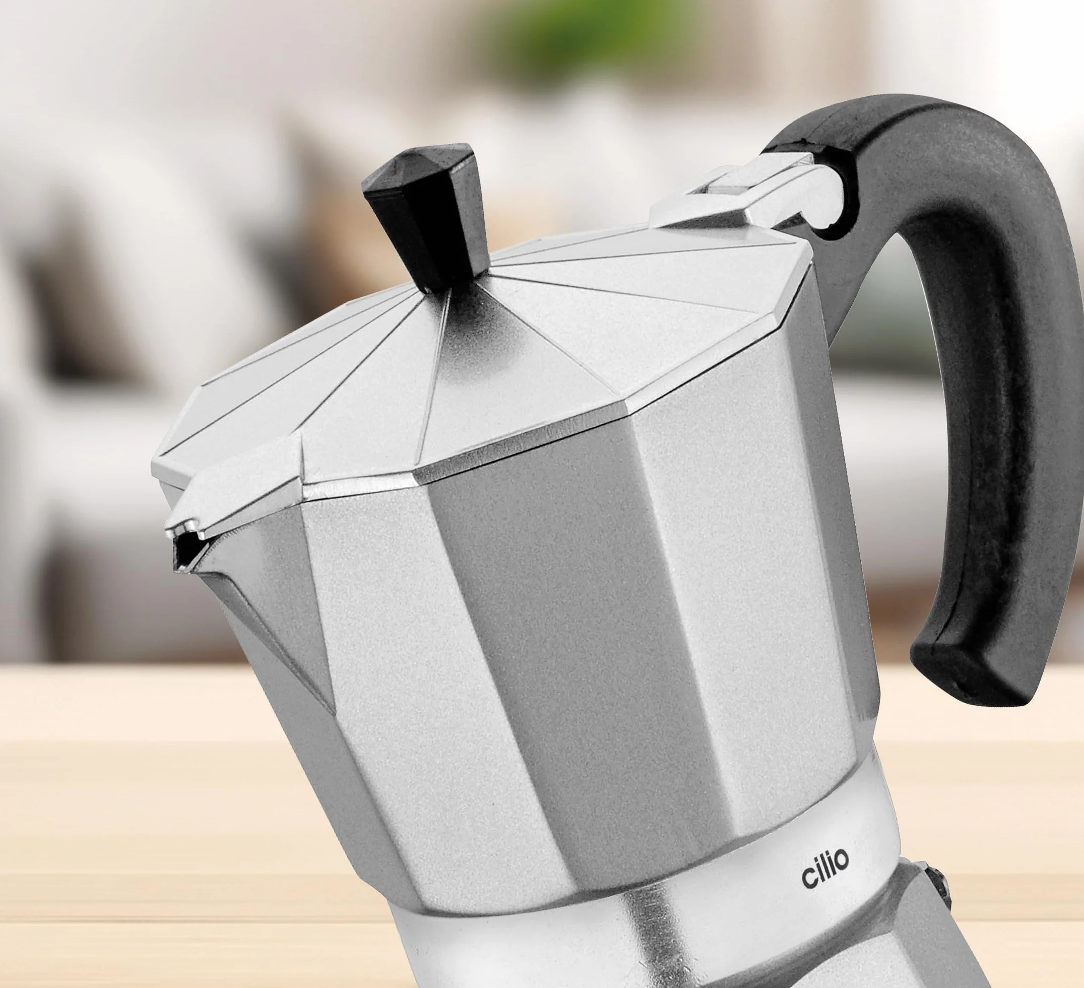 cilio Zaparzacz do espresso Classico na 6 filiżanek, elektryczny 480 W, Ø 11,5 cm, wysokość: 25 cm, aluminium, srebrny, zintegrowana płyta kuchenna, z funkcją utrzymania ciepła i sitkiem redukcyjnym, do podróży lub na kemping