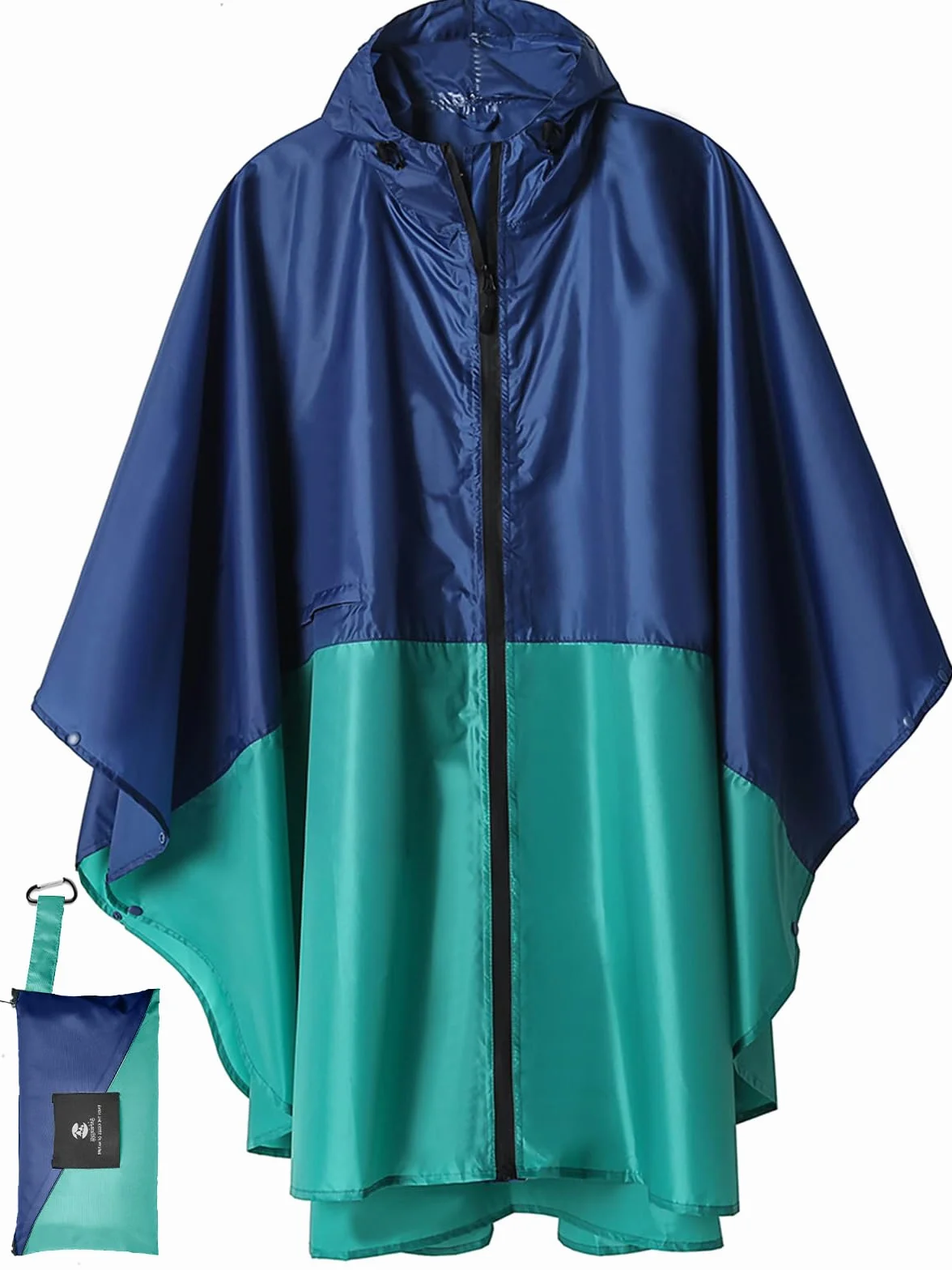 SaphiRose Unisex Rain Poncho Raincoat Hooded for Adults Women with Pockets (Green-Blue)