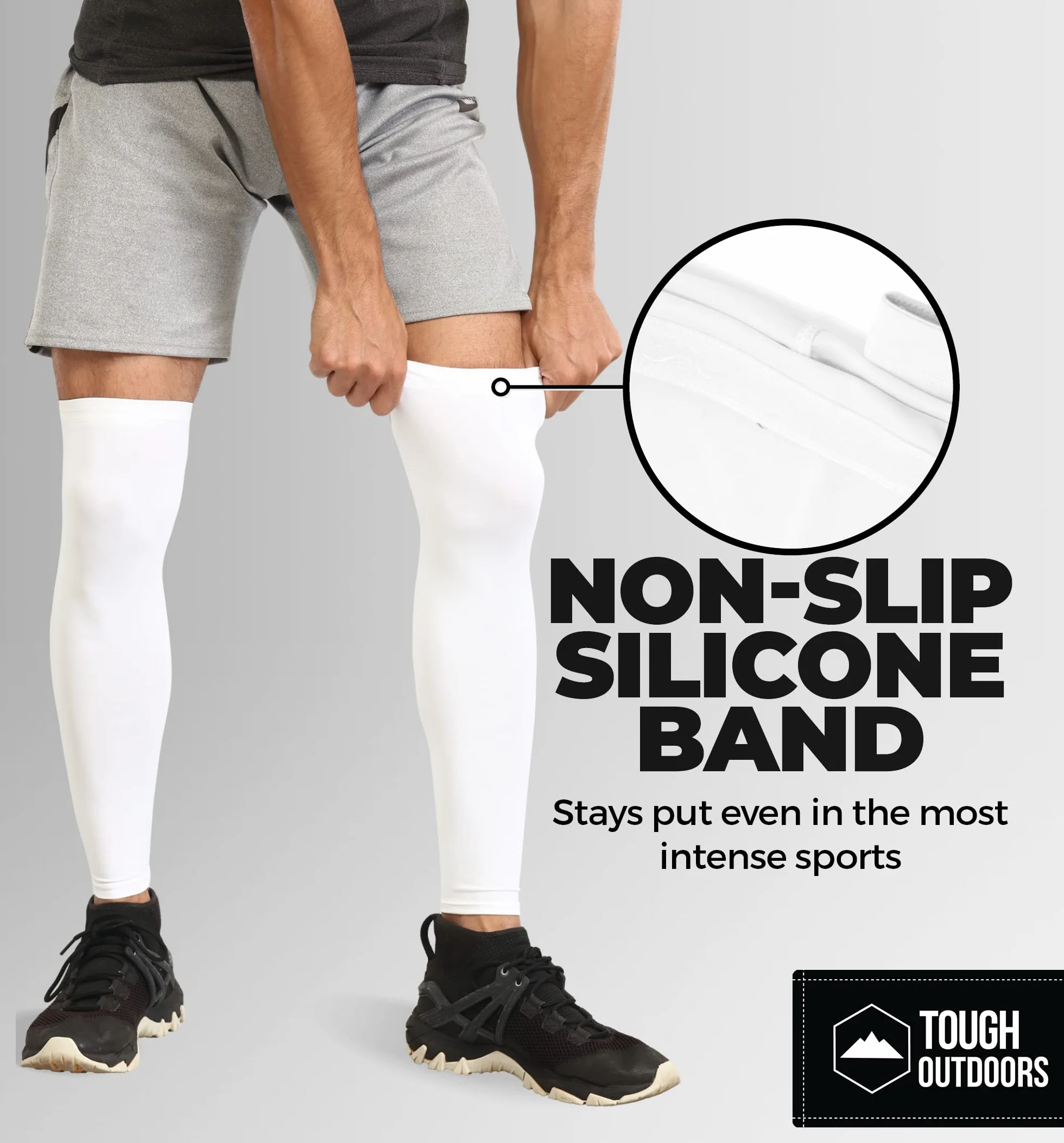 Tough Outdoors Kompresyjne rękawy na nogi - rękaw kompresyjny na całą nogę dla mężczyzn i kobiet, rękawy na nogi UV - ocieplacze na nogi rowerowe