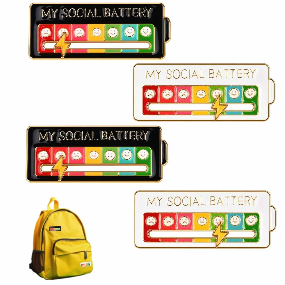 4 Sztuk Broszka Baterii Społecznej, Zabawna Broszka My Pin Social Battery Dla Nastroju Społecznego 7 Dni Broszka Baterii Społecznej Dla Ekspresji Osobiste Emaliowana Broszka Akcesoria Modne